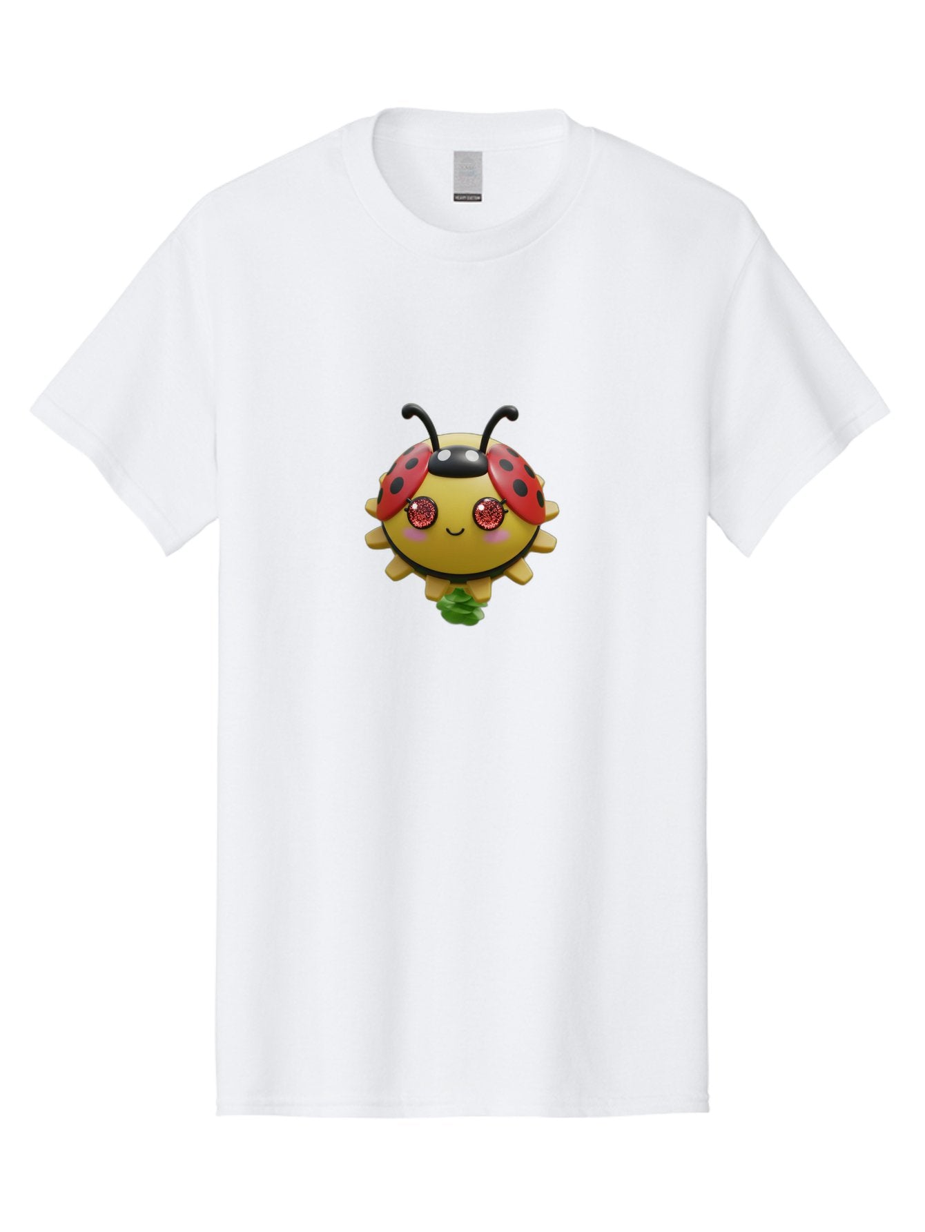 Ladybug Men'S Graphic Tee, 100% Cotton, Comfortable Casual Summer Wear, Machine Washable, Cartoon Ladybug, Cute Insect, Kawaii Character, Red And Black Wings, Yellow Body, Smiling Face, Glittery Eyes, Playful Animation, Adorable Creature, Bad264 11
