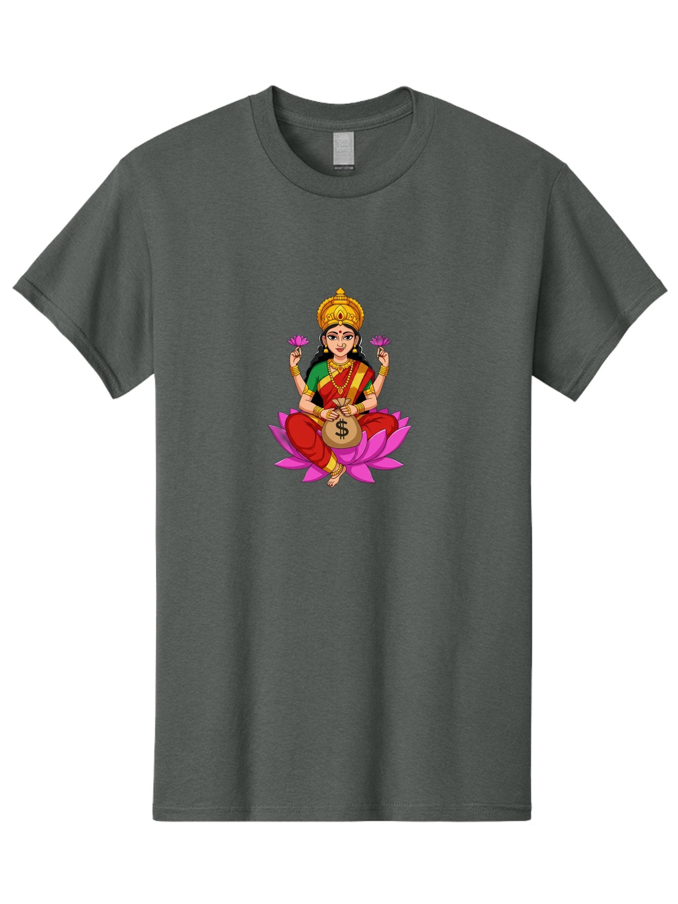 Lakshmi-3 Men'S Graphic Tee, 100% Cotton, Comfortable Casual Summer Wear, Machine Washable, Goddess Lakshmi, Lotus Flower, Prosperity, Wealth, Indian Mythology, Traditional Attire, Jewelry, $ Symbol, Spiritual Growth, Good Fortune, Bad267 10
