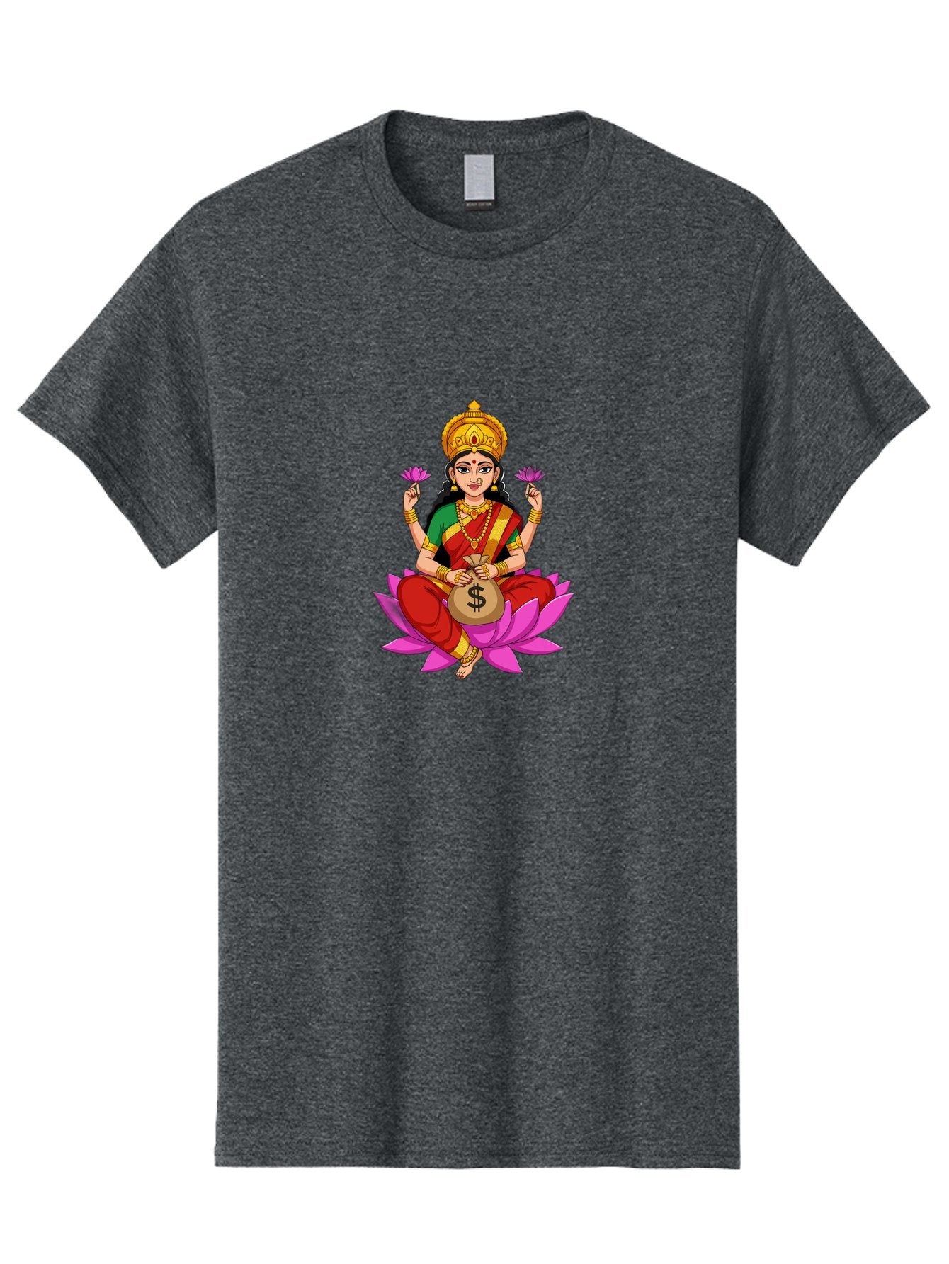 Lakshmi-3 Men'S Graphic Tee, 100% Cotton, Comfortable Casual Summer Wear, Machine Washable, Goddess Lakshmi, Lotus Flower, Prosperity, Wealth, Indian Mythology, Traditional Attire, Jewelry, $ Symbol, Spiritual Growth, Good Fortune, Bad267 3