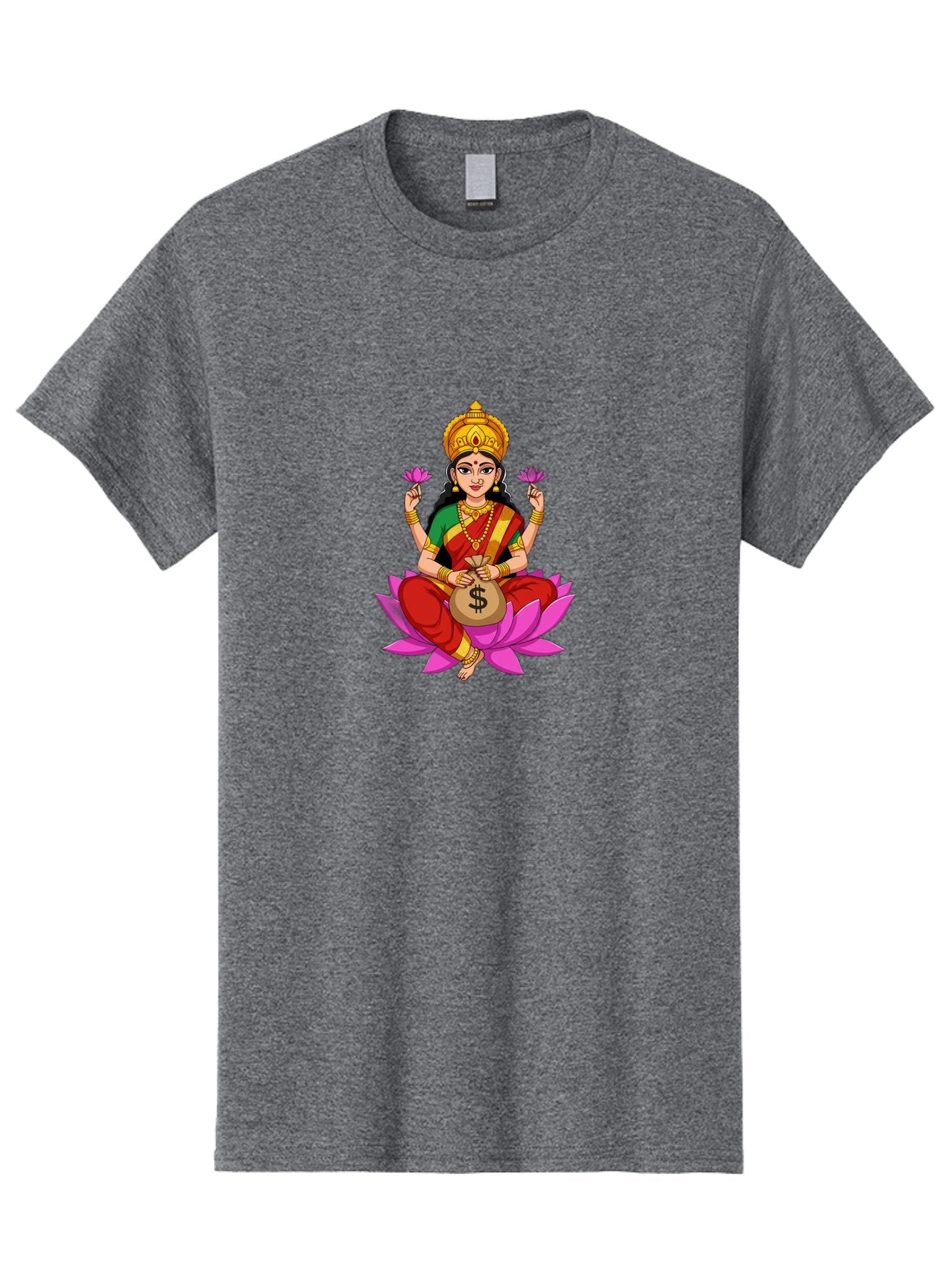 Lakshmi-3 Men'S Graphic Tee, 100% Cotton, Comfortable Casual Summer Wear, Machine Washable, Goddess Lakshmi, Lotus Flower, Prosperity, Wealth, Indian Mythology, Traditional Attire, Jewelry, $ Symbol, Spiritual Growth, Good Fortune, Bad267 11