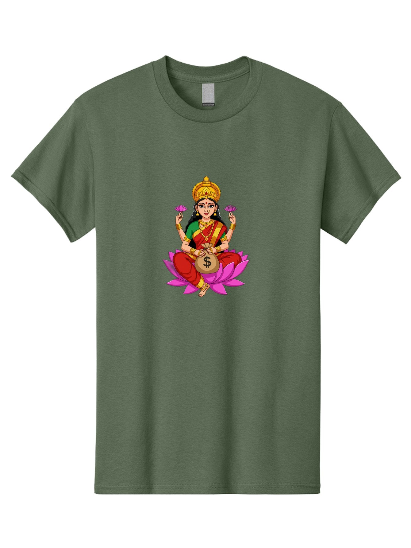 Lakshmi-3 Men'S Graphic Tee, 100% Cotton, Comfortable Casual Summer Wear, Machine Washable, Goddess Lakshmi, Lotus Flower, Prosperity, Wealth, Indian Mythology, Traditional Attire, Jewelry, $ Symbol, Spiritual Growth, Good Fortune, Bad267 13