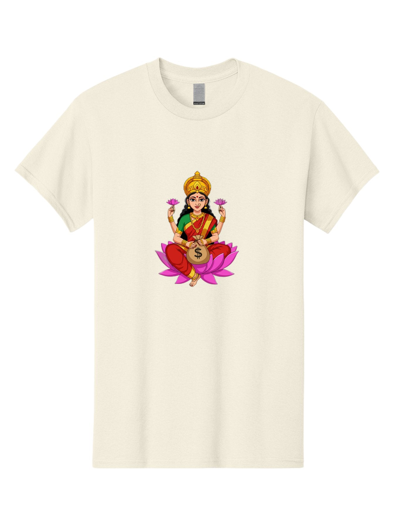 Lakshmi-3 Men'S Graphic Tee, 100% Cotton, Comfortable Casual Summer Wear, Machine Washable, Goddess Lakshmi, Lotus Flower, Prosperity, Wealth, Indian Mythology, Traditional Attire, Jewelry, $ Symbol, Spiritual Growth, Good Fortune, Bad267 9