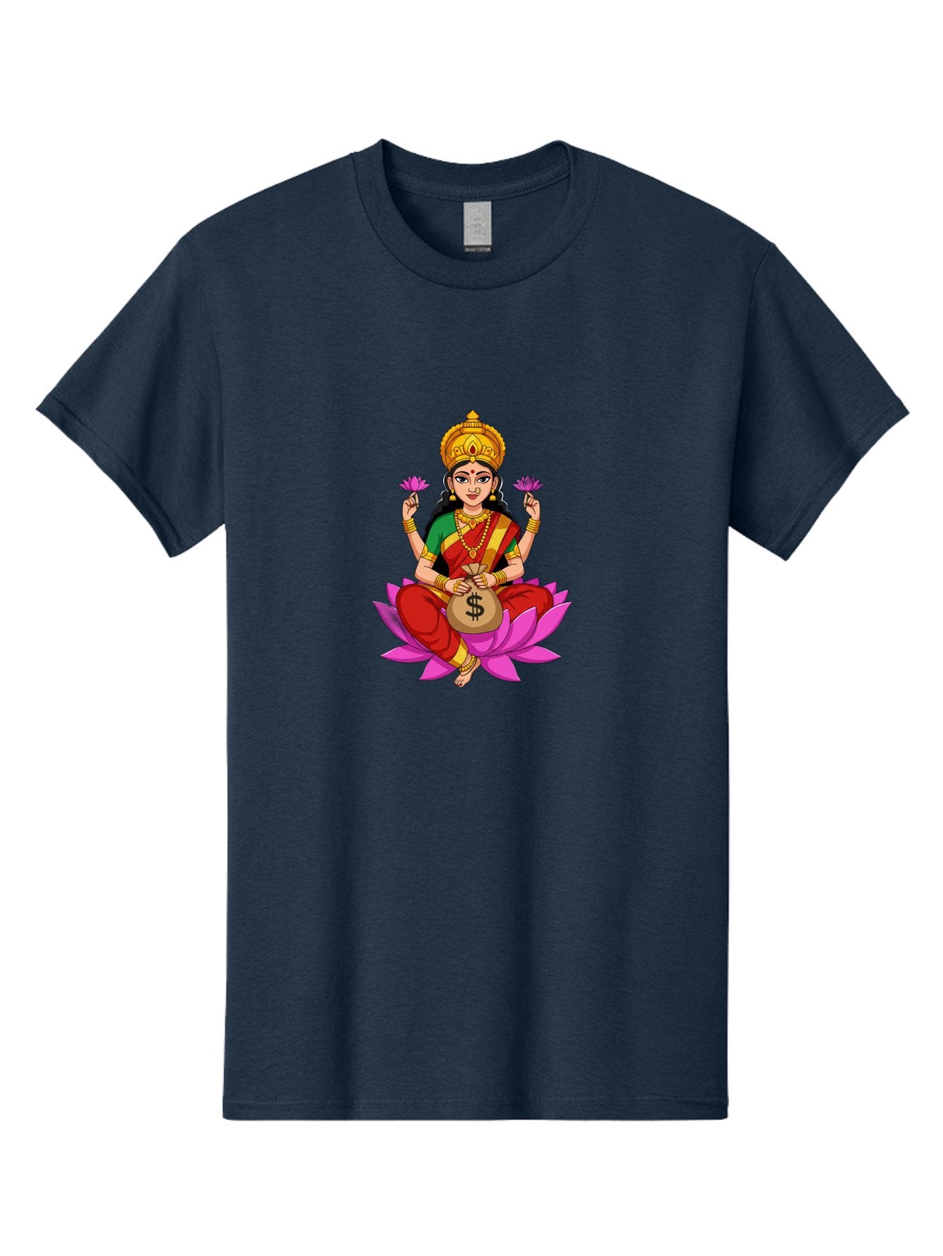 Lakshmi-3 Men'S Graphic Tee, 100% Cotton, Comfortable Casual Summer Wear, Machine Washable, Goddess Lakshmi, Lotus Flower, Prosperity, Wealth, Indian Mythology, Traditional Attire, Jewelry, $ Symbol, Spiritual Growth, Good Fortune, Bad267 7
