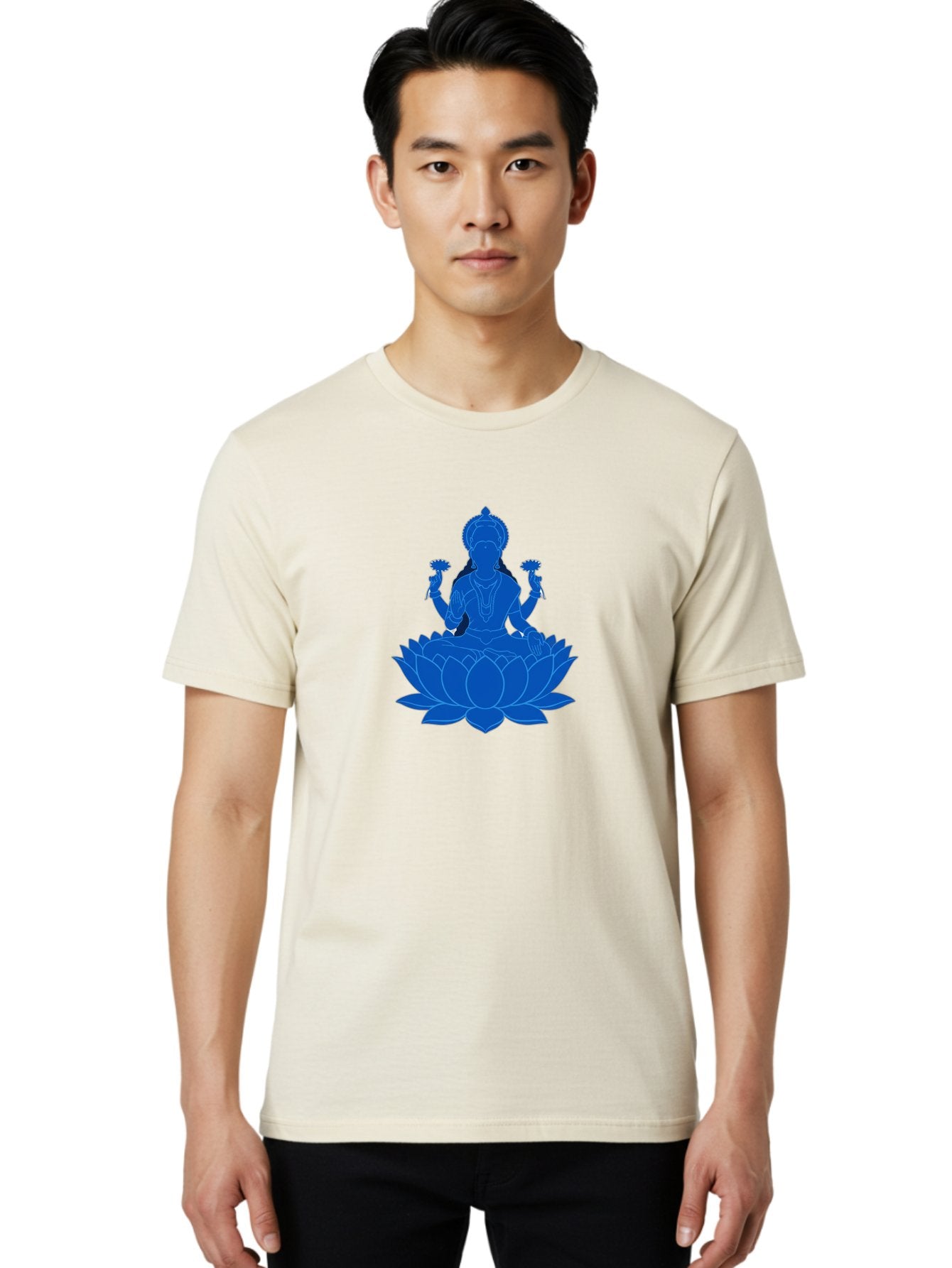 Lakshmi Men'S Graphic Tee, 100% Cotton, Comfortable Casual Summer Wear, Machine Washable, Goddess Lakshmi, Lotus Flower, Spiritual Symbolism, Hindu Mythology, Serene Pose, Symbolic Jewelry, Tranquil Atmosphere, Yoga, Meditation, Inner Peace, Bad270 26