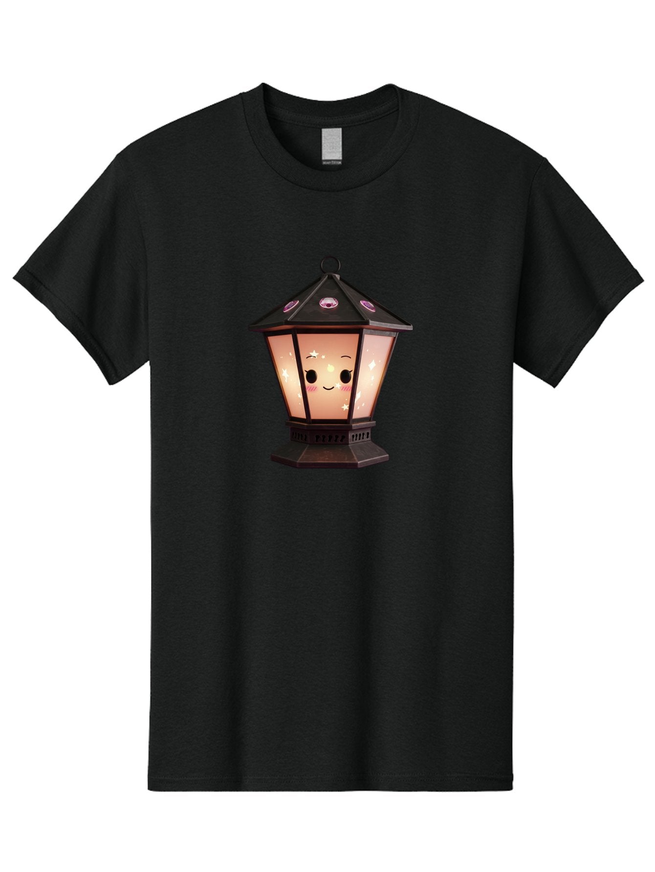 Lamp-Post-Kawaii-Face Men'S Graphic Tee, 100% Cotton, Comfortable Casual Summer Wear, Machine Washable, Cartoon Lantern, Smiling Face, Kawaii, Soft Lighting, Sparkles, Whimsical Design, Decorative Lantern, Pink Cheeks Bad271 14