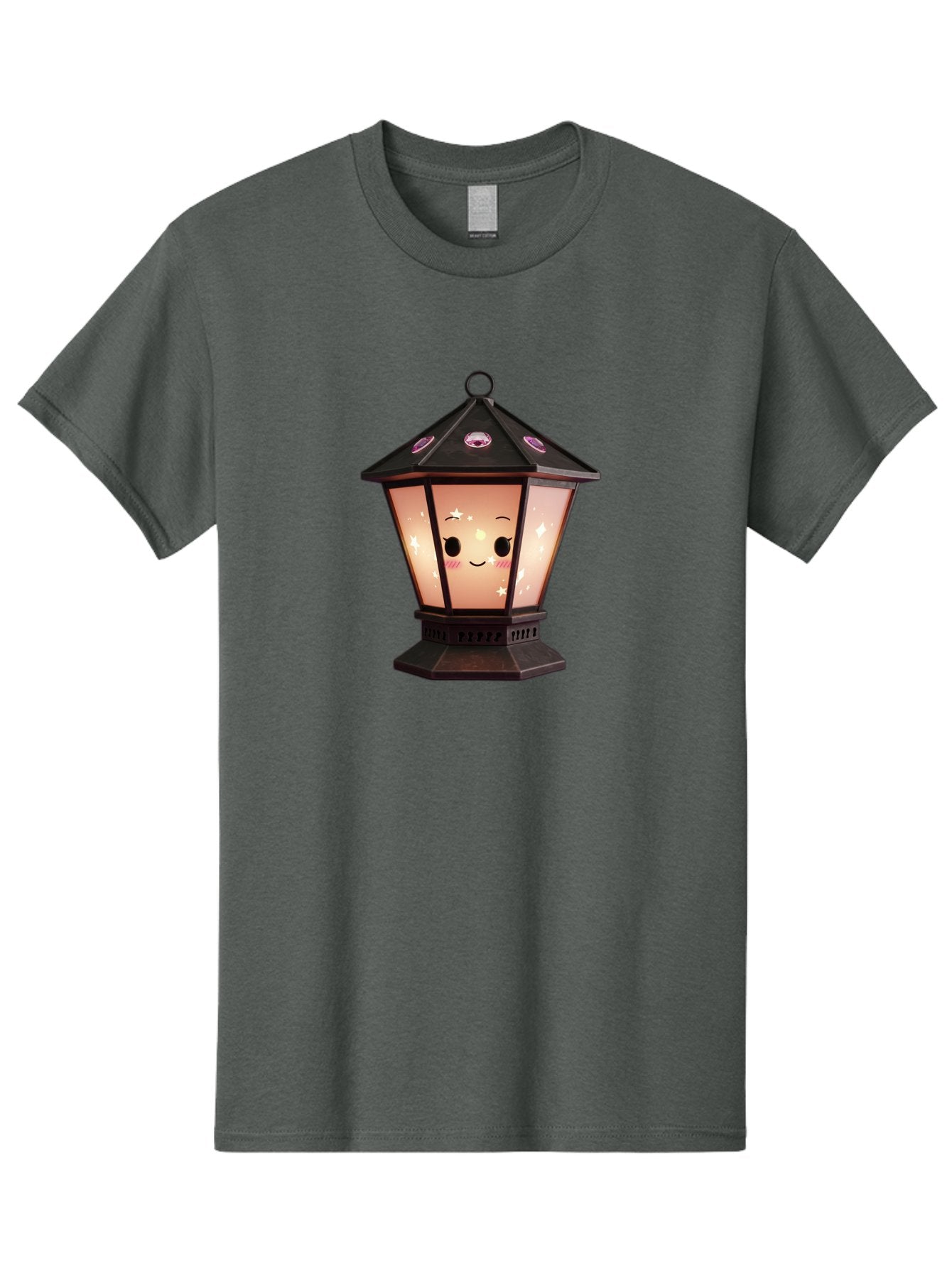 Lamp-Post-Kawaii-Face Men'S Graphic Tee, 100% Cotton, Comfortable Casual Summer Wear, Machine Washable, Cartoon Lantern, Smiling Face, Kawaii, Soft Lighting, Sparkles, Whimsical Design, Decorative Lantern, Pink Cheeks Bad271 13