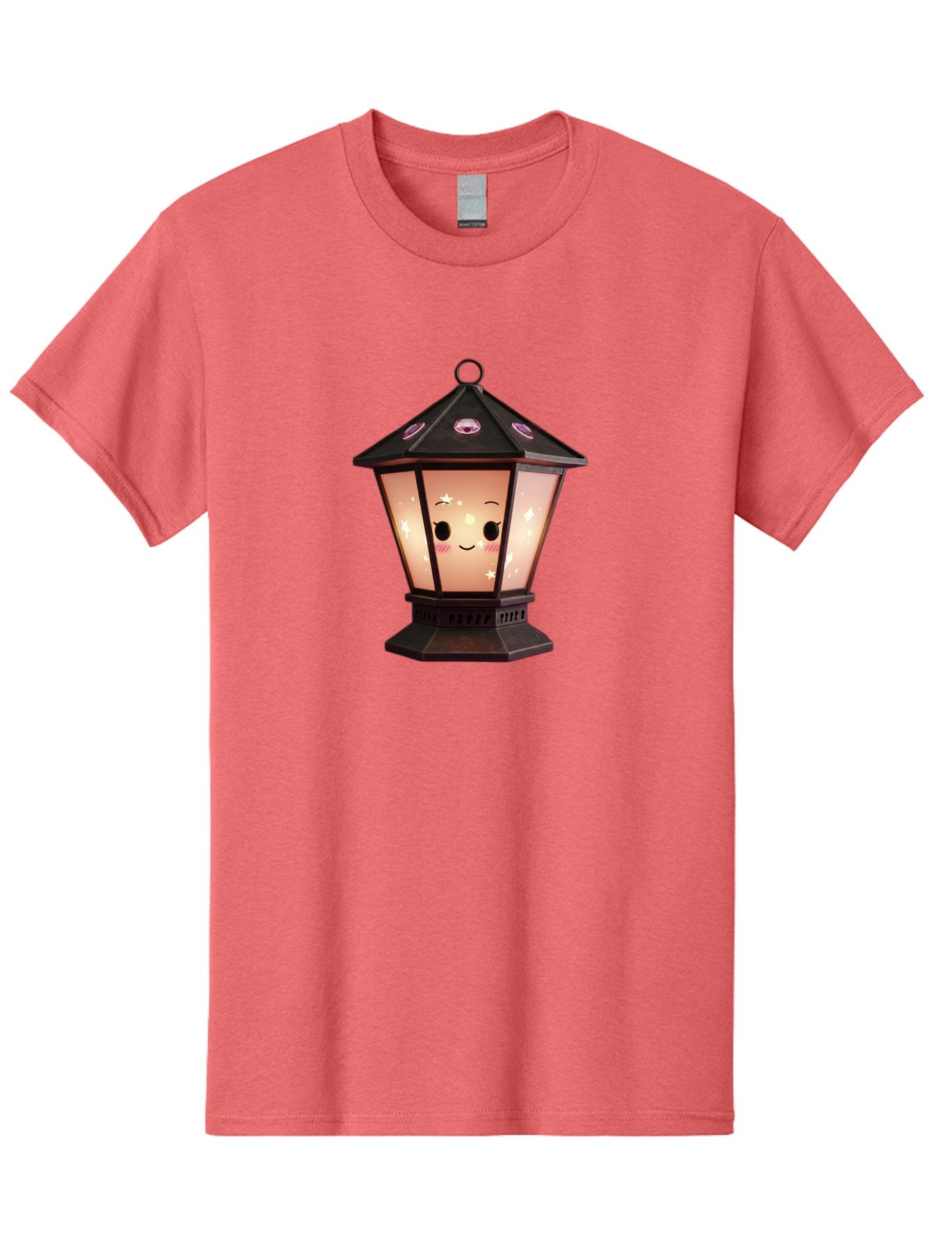 Lamp-Post-Kawaii-Face Men'S Graphic Tee, 100% Cotton, Comfortable Casual Summer Wear, Machine Washable, Cartoon Lantern, Smiling Face, Kawaii, Soft Lighting, Sparkles, Whimsical Design, Decorative Lantern, Pink Cheeks Bad271 10