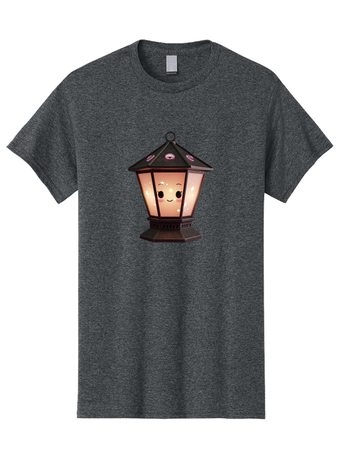 Lamp-Post-Kawaii-Face Men'S Graphic Tee, 100% Cotton, Comfortable Casual Summer Wear, Machine Washable, Cartoon Lantern, Smiling Face, Kawaii, Soft Lighting, Sparkles, Whimsical Design, Decorative Lantern, Pink Cheeks Bad271 11