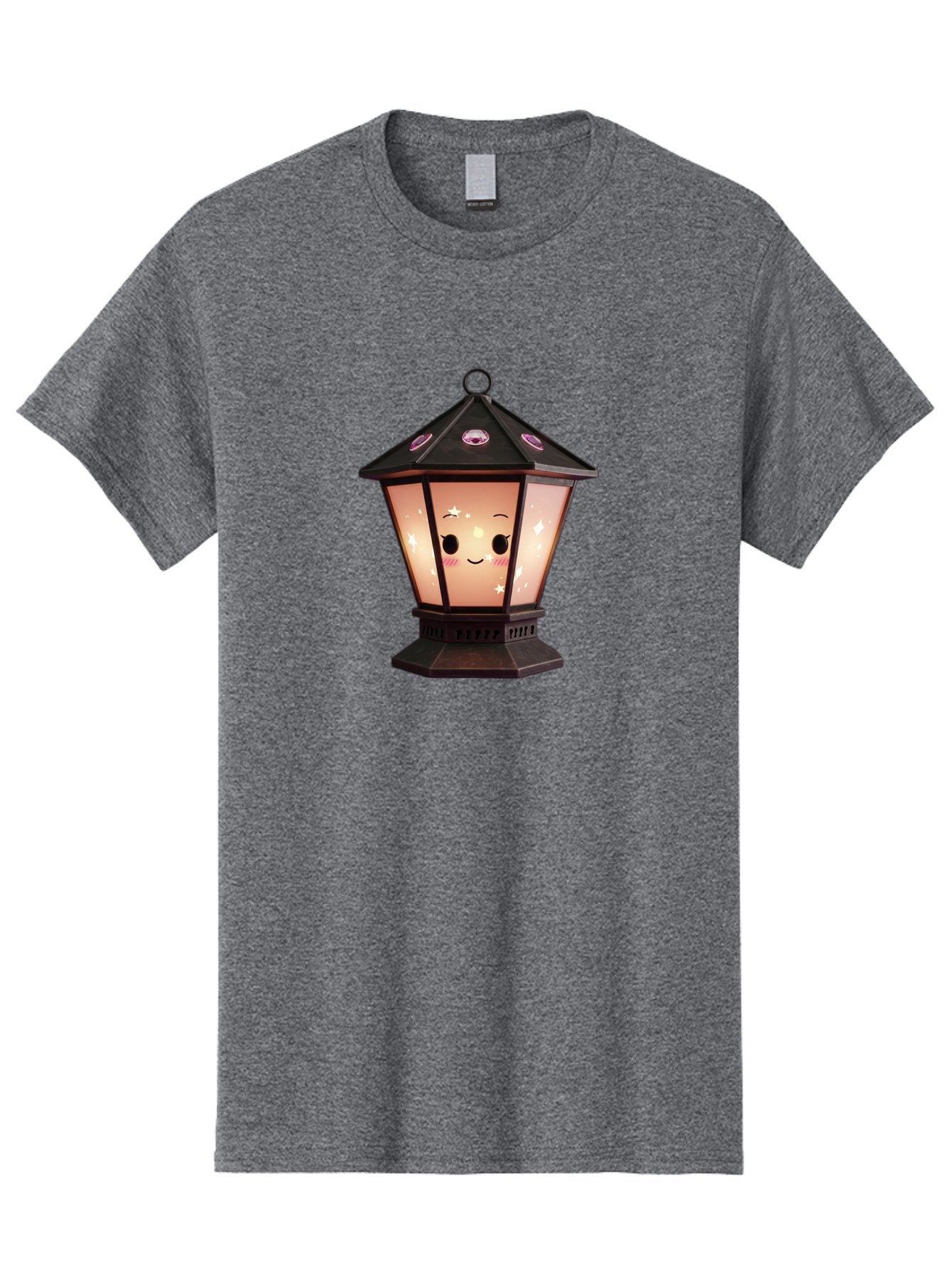 Lamp-Post-Kawaii-Face Men'S Graphic Tee, 100% Cotton, Comfortable Casual Summer Wear, Machine Washable, Cartoon Lantern, Smiling Face, Kawaii, Soft Lighting, Sparkles, Whimsical Design, Decorative Lantern, Pink Cheeks Bad271 15
