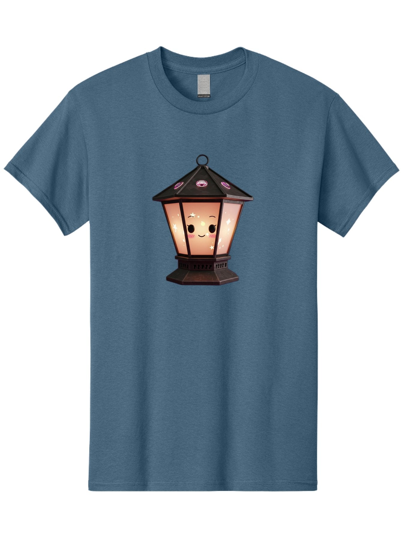 Lamp-Post-Kawaii-Face Men'S Graphic Tee, 100% Cotton, Comfortable Casual Summer Wear, Machine Washable, Cartoon Lantern, Smiling Face, Kawaii, Soft Lighting, Sparkles, Whimsical Design, Decorative Lantern, Pink Cheeks Bad271 6