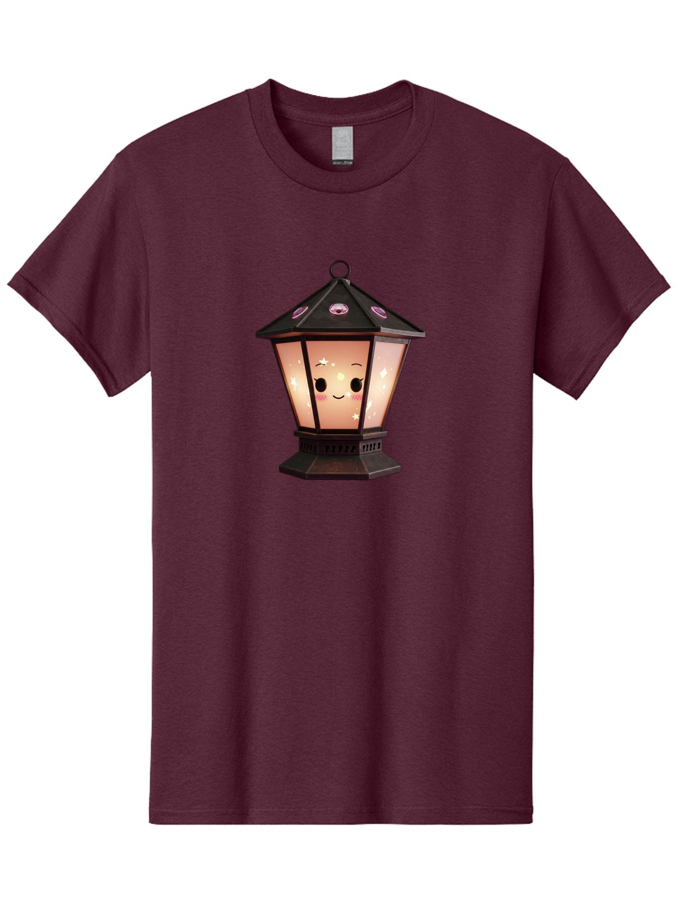 Lamp-Post-Kawaii-Face Men'S Graphic Tee, 100% Cotton, Comfortable Casual Summer Wear, Machine Washable, Cartoon Lantern, Smiling Face, Kawaii, Soft Lighting, Sparkles, Whimsical Design, Decorative Lantern, Pink Cheeks Bad271 7