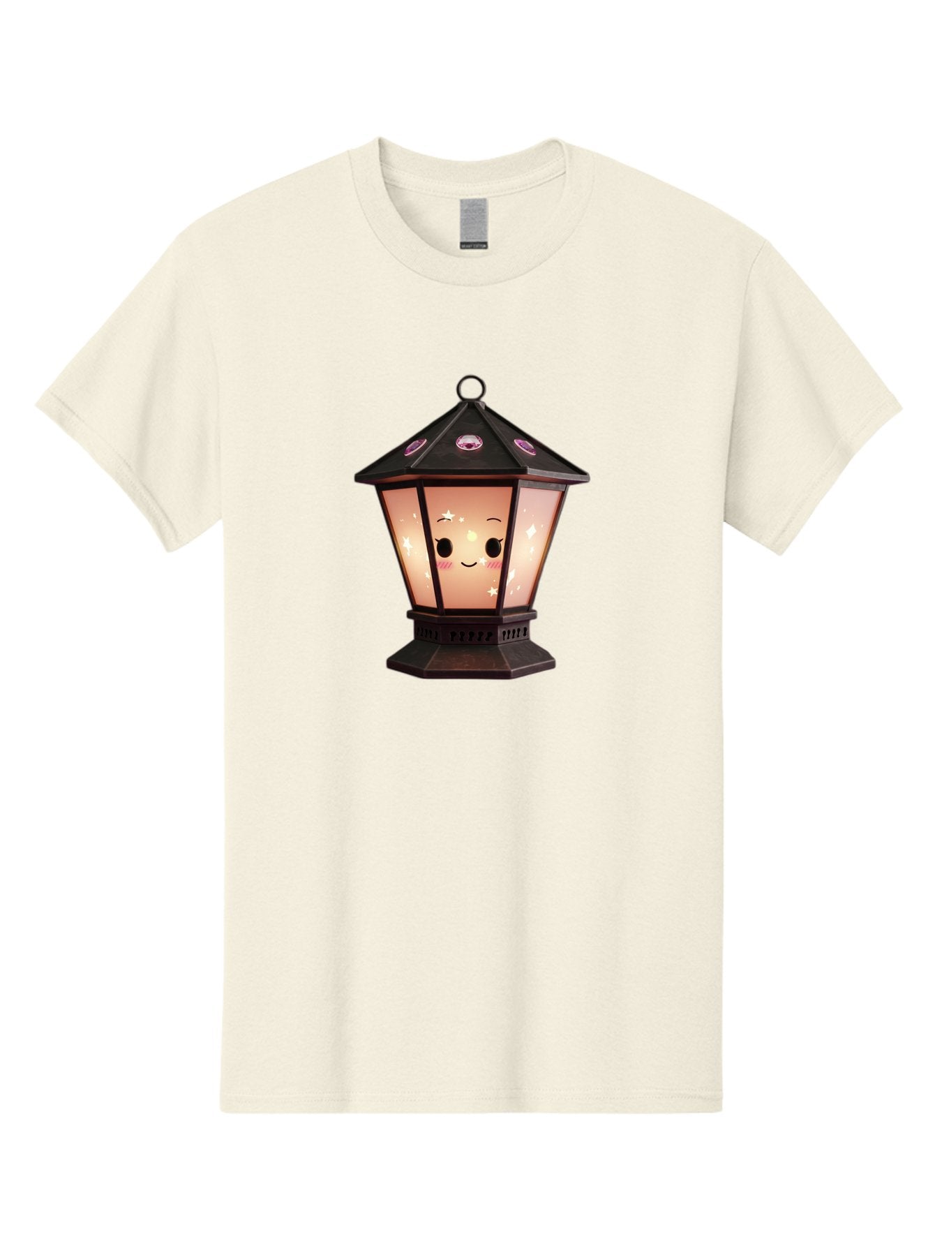 Lamp-Post-Kawaii-Face Men'S Graphic Tee, 100% Cotton, Comfortable Casual Summer Wear, Machine Washable, Cartoon Lantern, Smiling Face, Kawaii, Soft Lighting, Sparkles, Whimsical Design, Decorative Lantern, Pink Cheeks Bad271 12