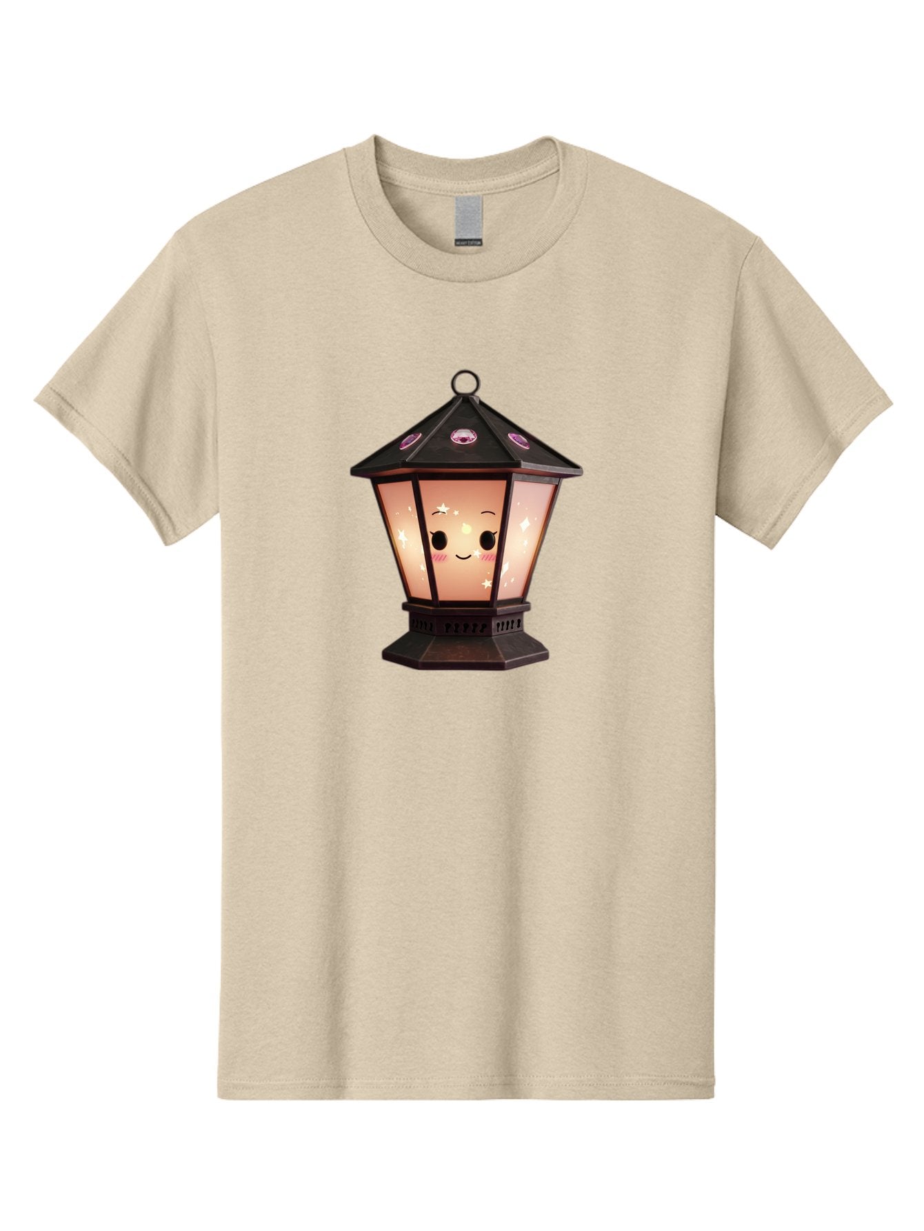 Lamp-Post-Kawaii-Face Men'S Graphic Tee, 100% Cotton, Comfortable Casual Summer Wear, Machine Washable, Cartoon Lantern, Smiling Face, Kawaii, Soft Lighting, Sparkles, Whimsical Design, Decorative Lantern, Pink Cheeks Bad271 5