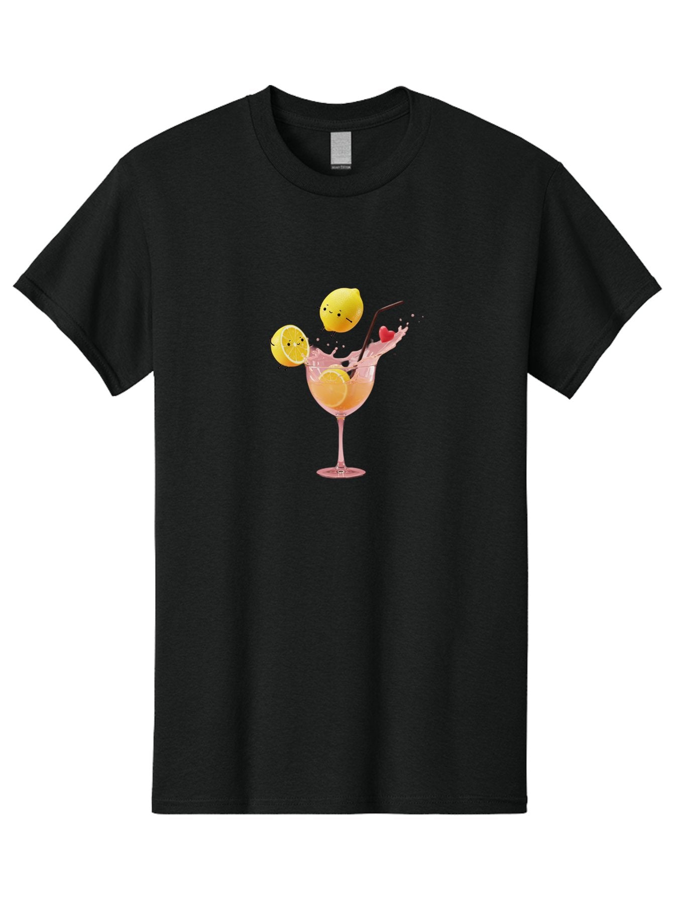 Lemon-Spritzer Men'S Graphic Tee, 100% Cotton, Comfortable Casual Summer Wear, Machine Washable, Refreshing Cocktail, Lemon Slices, Pink Drink, Straw, Splashing Liquid, Citrus Fruit, Funny Characters, Cartoon Lemons, Summer Drink, Bad277 6
