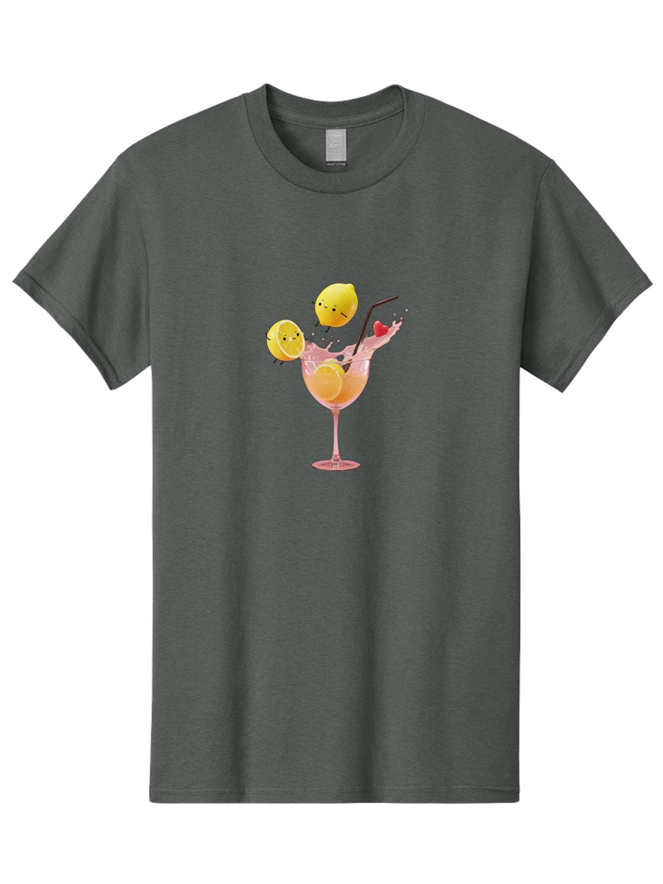 Lemon-Spritzer Men'S Graphic Tee, 100% Cotton, Comfortable Casual Summer Wear, Machine Washable, Refreshing Cocktail, Lemon Slices, Pink Drink, Straw, Splashing Liquid, Citrus Fruit, Funny Characters, Cartoon Lemons, Summer Drink, Bad277 15