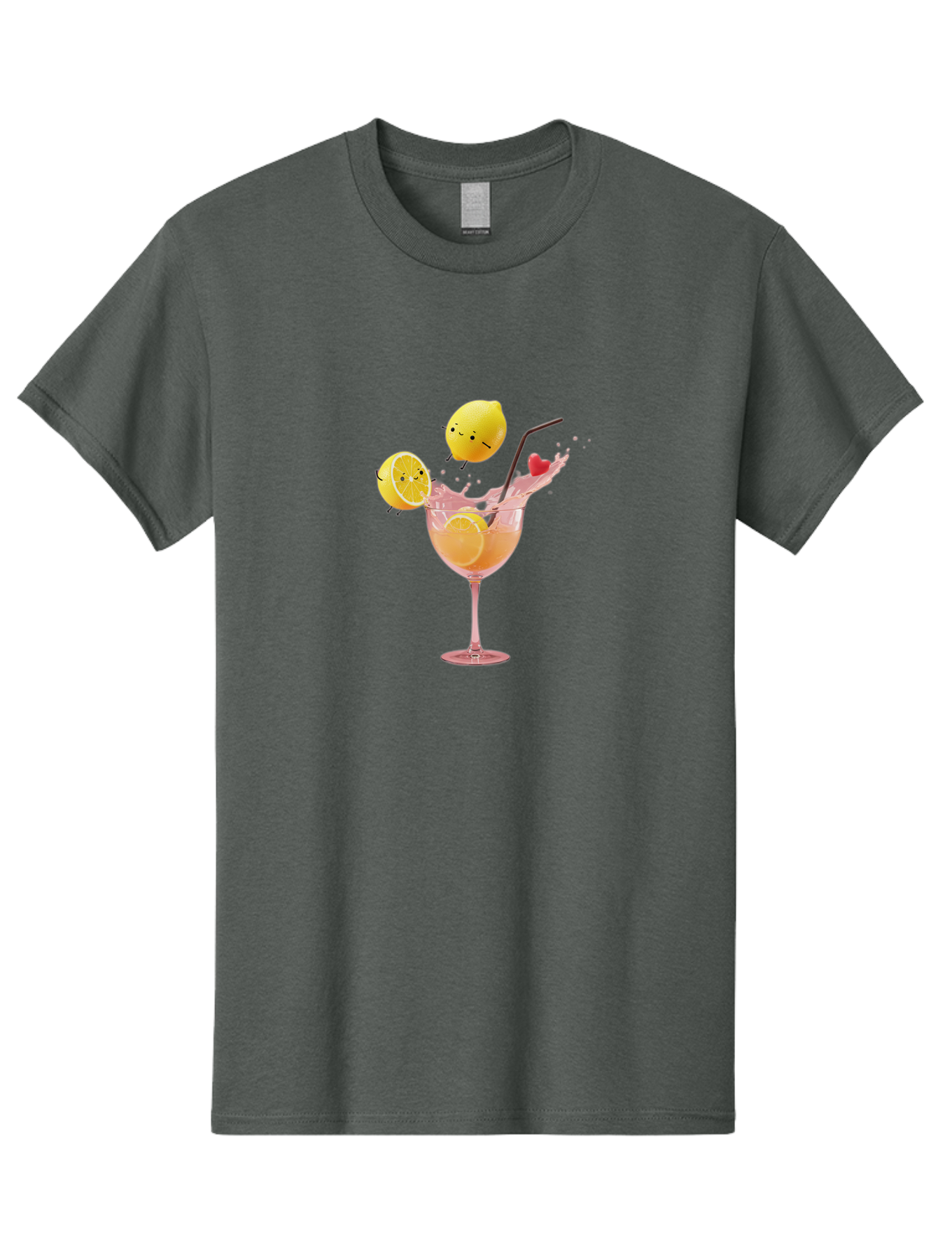 Lemon-Spritzer Men'S Graphic Tee, 100% Cotton, Comfortable Casual Summer Wear, Machine Washable, Refreshing Cocktail, Lemon Slices, Pink Drink, Straw, Splashing Liquid, Citrus Fruit, Funny Characters, Cartoon Lemons, Summer Drink, Bad277