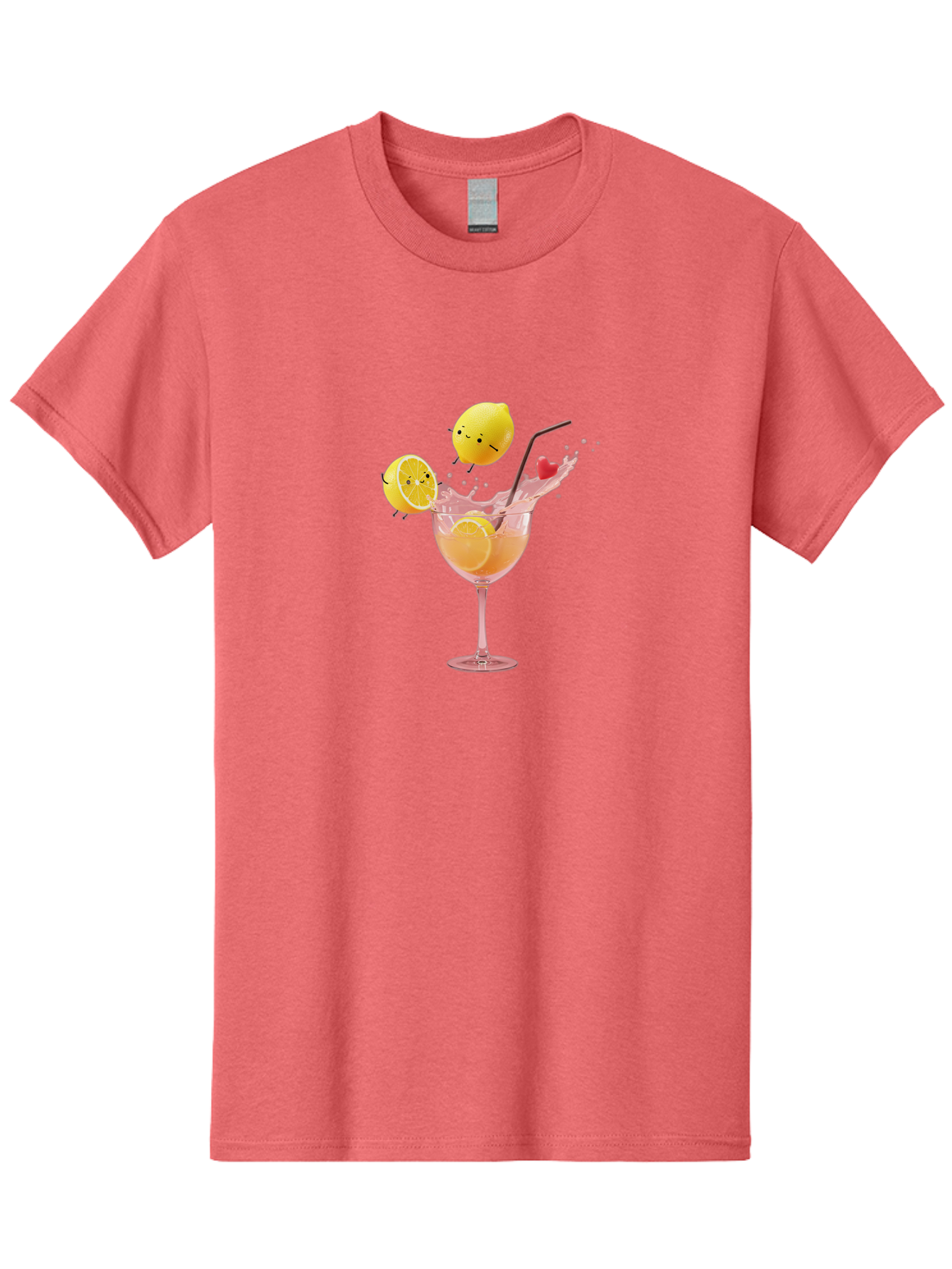 Lemon-Spritzer Men'S Graphic Tee, 100% Cotton, Comfortable Casual Summer Wear, Machine Washable, Refreshing Cocktail, Lemon Slices, Pink Drink, Straw, Splashing Liquid, Citrus Fruit, Funny Characters, Cartoon Lemons, Summer Drink, Bad277 14