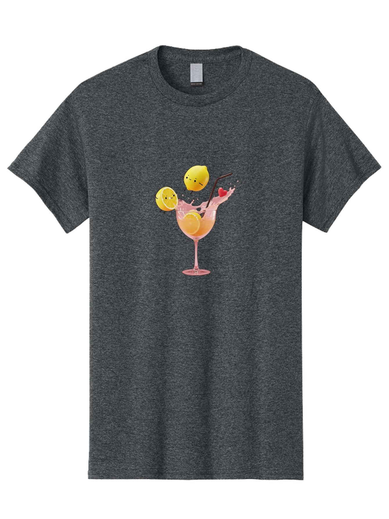 Lemon-Spritzer Men'S Graphic Tee, 100% Cotton, Comfortable Casual Summer Wear, Machine Washable, Refreshing Cocktail, Lemon Slices, Pink Drink, Straw, Splashing Liquid, Citrus Fruit, Funny Characters, Cartoon Lemons, Summer Drink, Bad277 12
