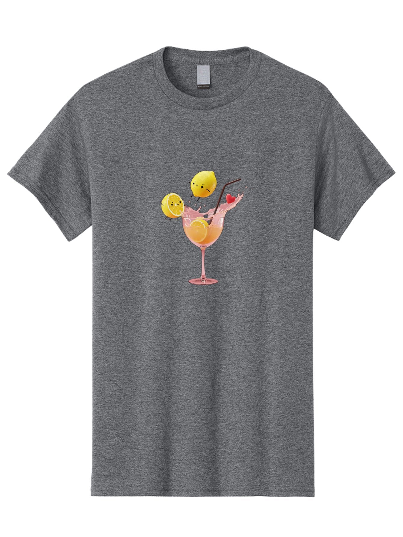 Lemon-Spritzer Men'S Graphic Tee, 100% Cotton, Comfortable Casual Summer Wear, Machine Washable, Refreshing Cocktail, Lemon Slices, Pink Drink, Straw, Splashing Liquid, Citrus Fruit, Funny Characters, Cartoon Lemons, Summer Drink, Bad277 13