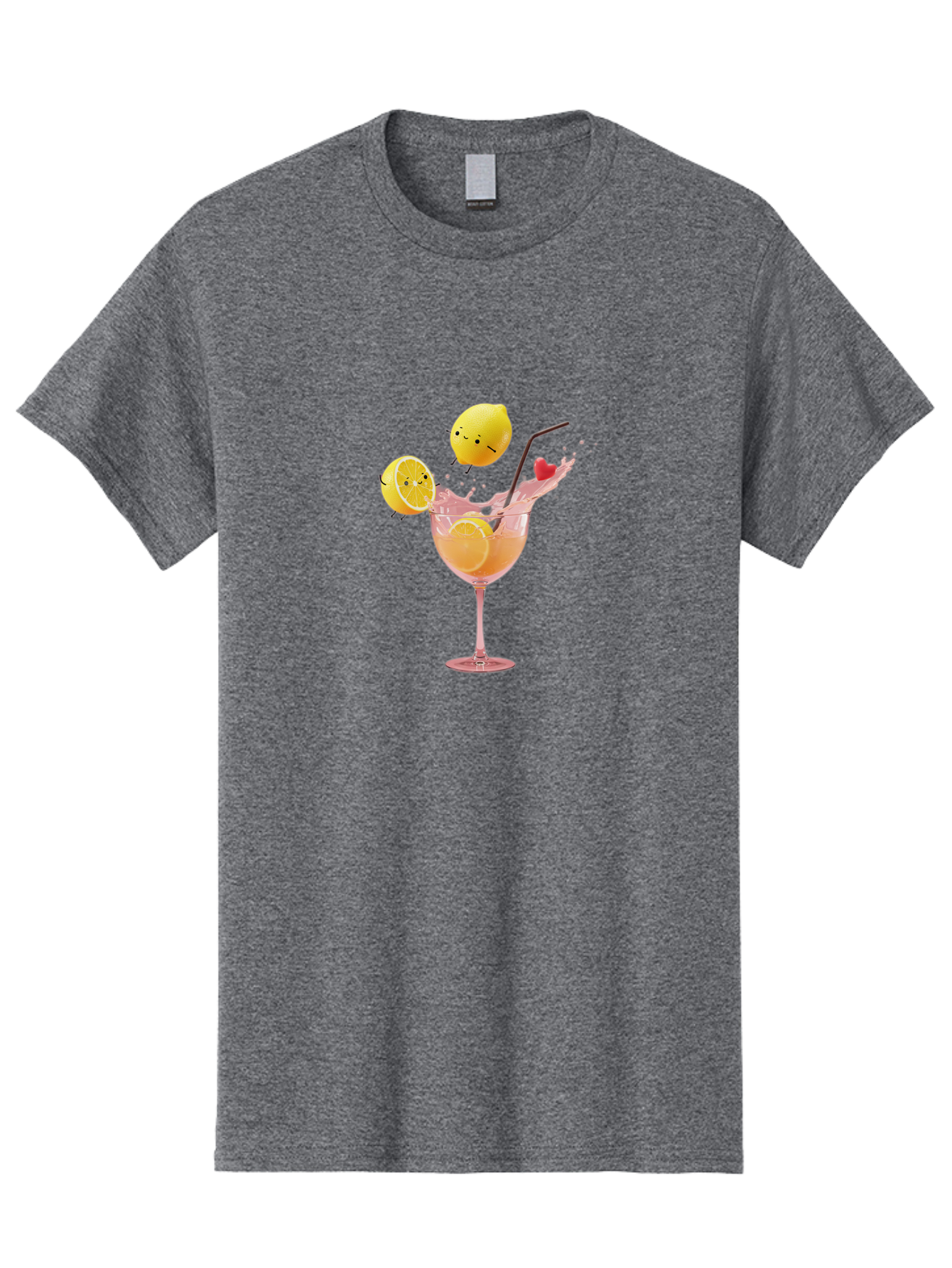 Lemon-Spritzer Men'S Graphic Tee, 100% Cotton, Comfortable Casual Summer Wear, Machine Washable, Refreshing Cocktail, Lemon Slices, Pink Drink, Straw, Splashing Liquid, Citrus Fruit, Funny Characters, Cartoon Lemons, Summer Drink, Bad277 15