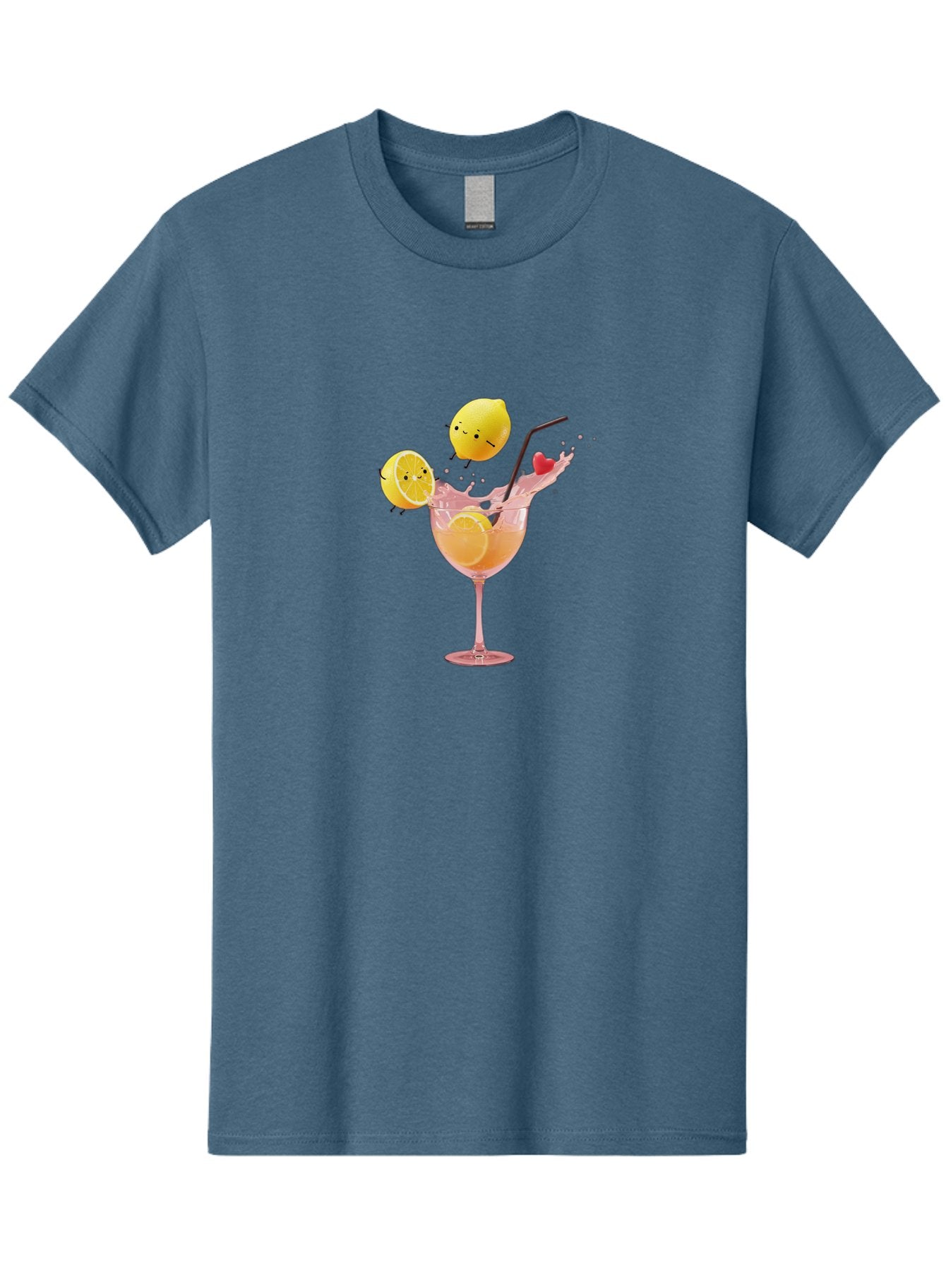 Lemon-Spritzer Men'S Graphic Tee, 100% Cotton, Comfortable Casual Summer Wear, Machine Washable, Refreshing Cocktail, Lemon Slices, Pink Drink, Straw, Splashing Liquid, Citrus Fruit, Funny Characters, Cartoon Lemons, Summer Drink, Bad277