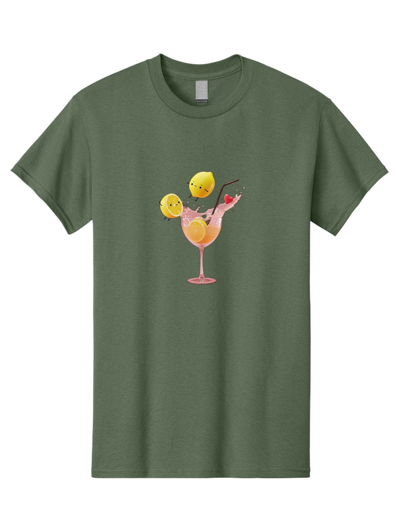 Lemon-Spritzer Men'S Graphic Tee, 100% Cotton, Comfortable Casual Summer Wear, Machine Washable, Refreshing Cocktail, Lemon Slices, Pink Drink, Straw, Splashing Liquid, Citrus Fruit, Funny Characters, Cartoon Lemons, Summer Drink, Bad277 14