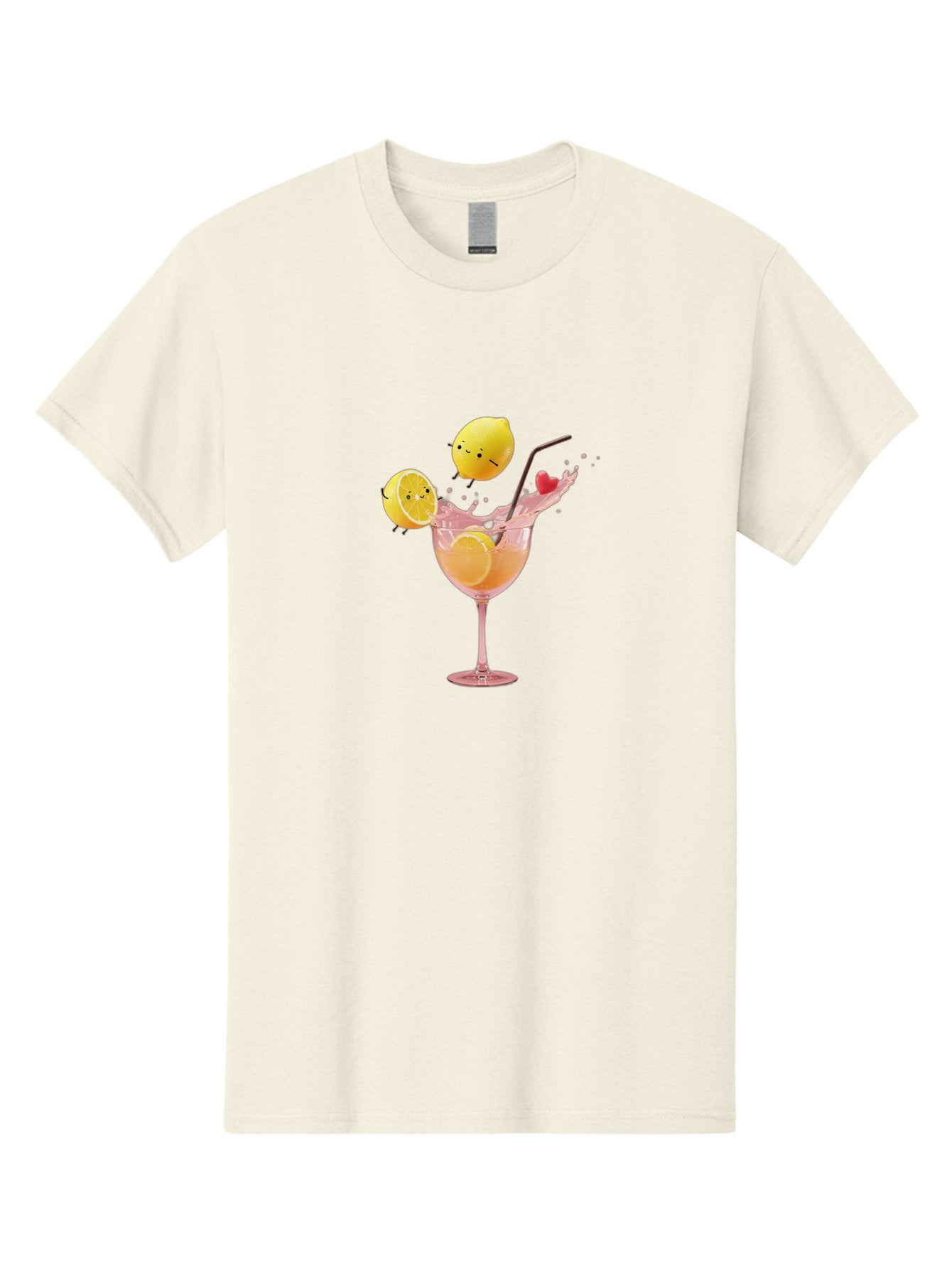 Lemon-Spritzer Men'S Graphic Tee, 100% Cotton, Comfortable Casual Summer Wear, Machine Washable, Refreshing Cocktail, Lemon Slices, Pink Drink, Straw, Splashing Liquid, Citrus Fruit, Funny Characters, Cartoon Lemons, Summer Drink, Bad277 7