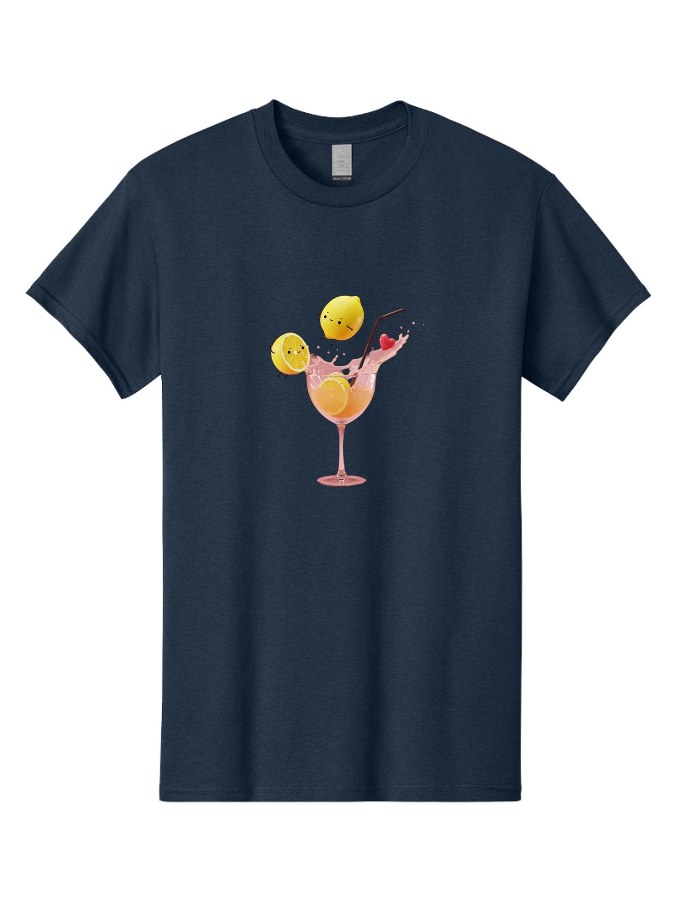 Lemon-Spritzer Men'S Graphic Tee, 100% Cotton, Comfortable Casual Summer Wear, Machine Washable, Refreshing Cocktail, Lemon Slices, Pink Drink, Straw, Splashing Liquid, Citrus Fruit, Funny Characters, Cartoon Lemons, Summer Drink, Bad277 4