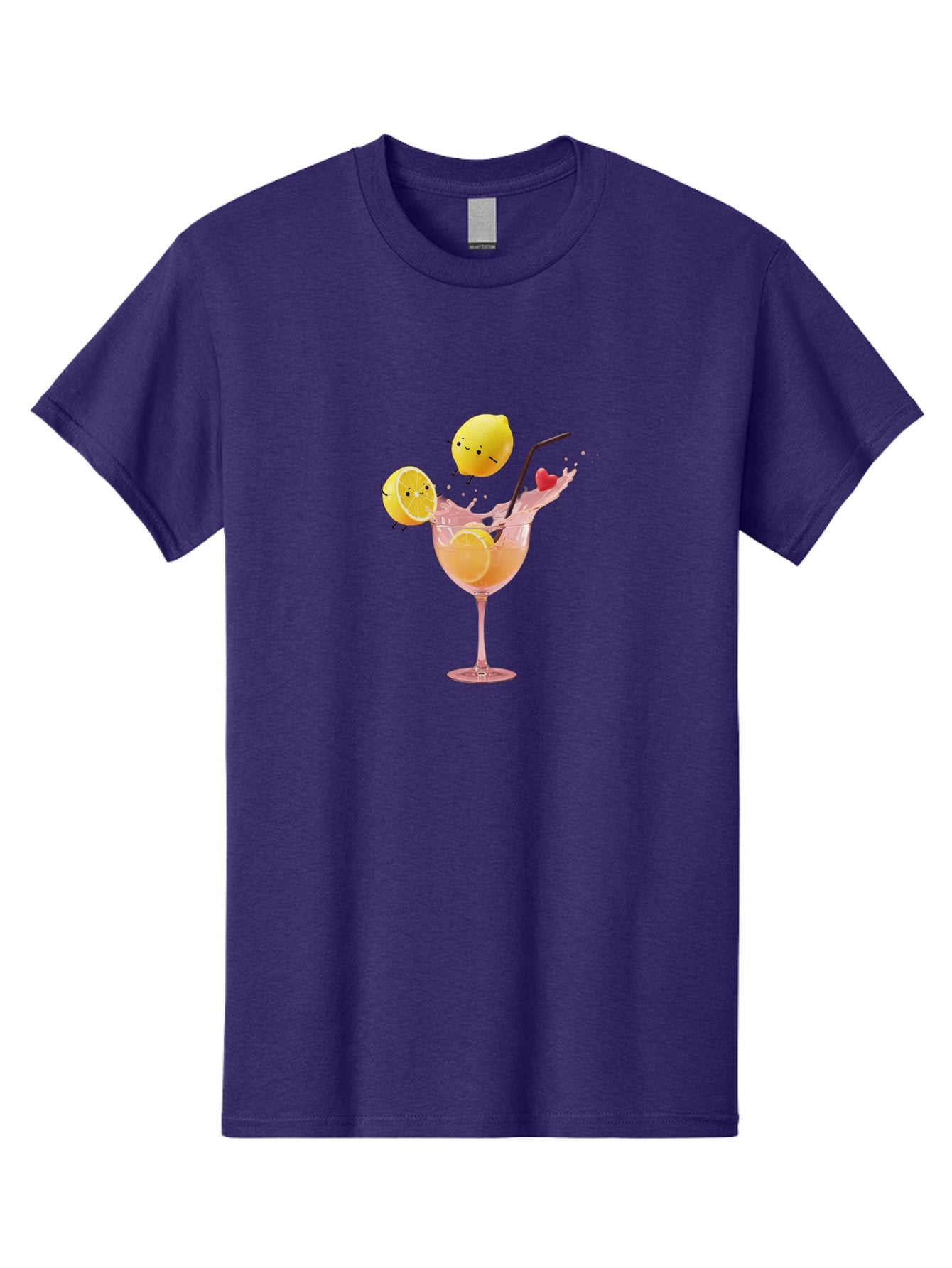Lemon-Spritzer Men'S Graphic Tee, 100% Cotton, Comfortable Casual Summer Wear, Machine Washable, Refreshing Cocktail, Lemon Slices, Pink Drink, Straw, Splashing Liquid, Citrus Fruit, Funny Characters, Cartoon Lemons, Summer Drink, Bad277 9