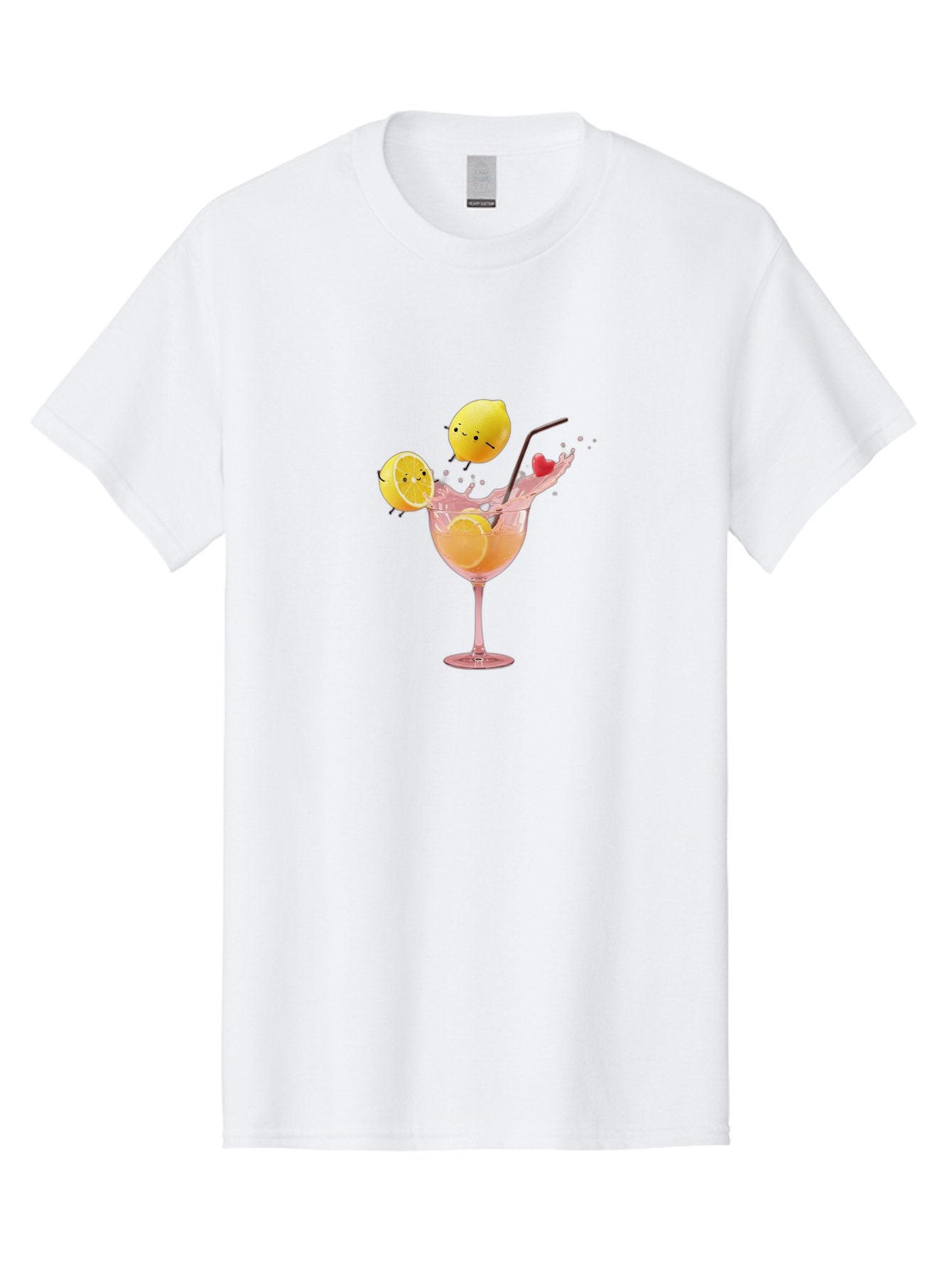 Lemon-Spritzer Men'S Graphic Tee, 100% Cotton, Comfortable Casual Summer Wear, Machine Washable, Refreshing Cocktail, Lemon Slices, Pink Drink, Straw, Splashing Liquid, Citrus Fruit, Funny Characters, Cartoon Lemons, Summer Drink, Bad277 3