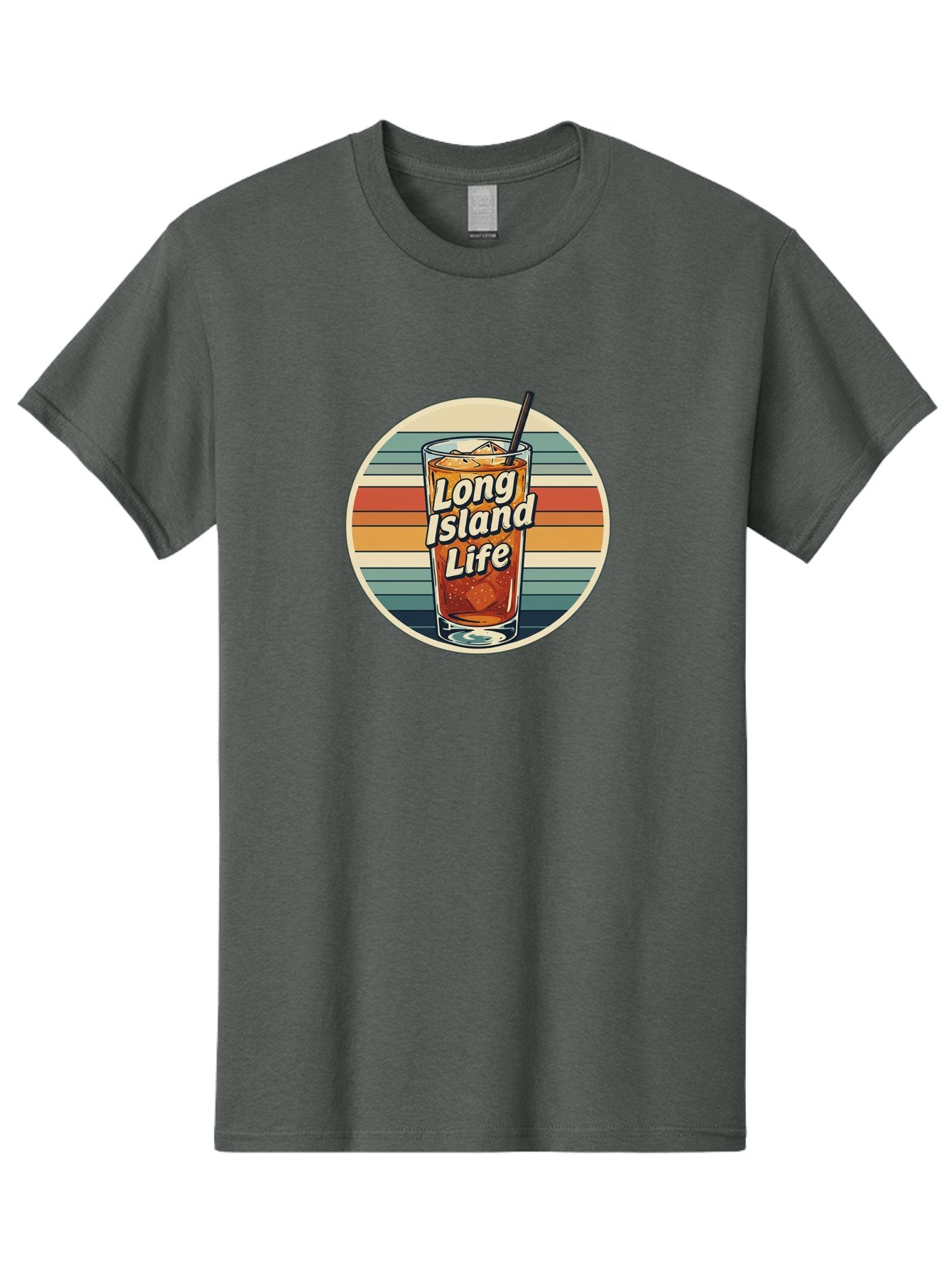 Long-Island-Life Men'S Graphic Tee, 100% Cotton, Comfortable Casual Summer Wear, Machine Washable, Iced Tea, Retro Design, Striped Pattern, Refreshing Drink, Summer Vibes, Long Island Life, Cocktail Culture, Nostalgic Feel, Vibrant Colors Bad280 6