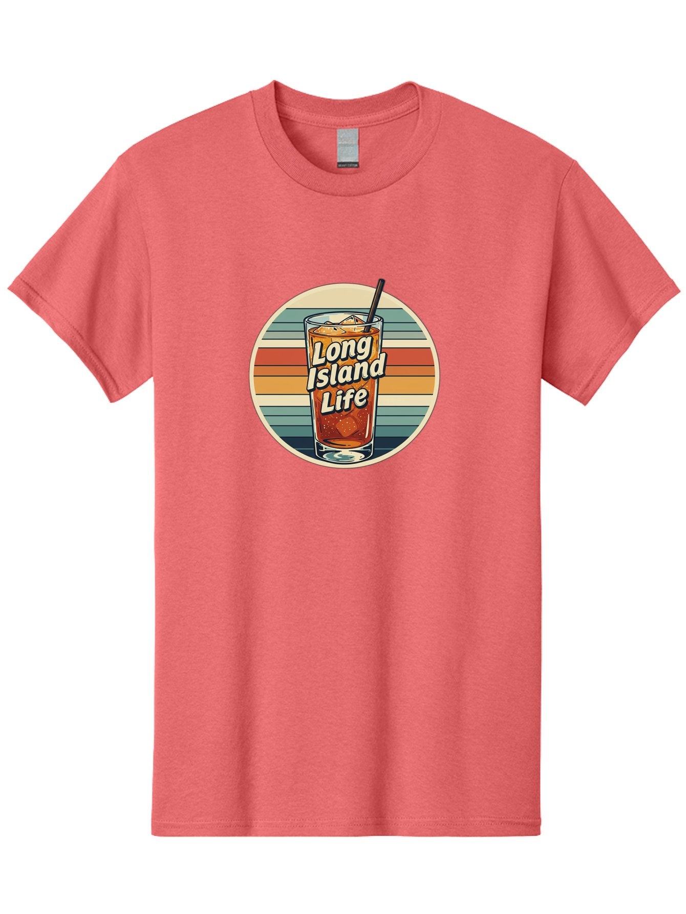 Long-Island-Life Men'S Graphic Tee, 100% Cotton, Comfortable Casual Summer Wear, Machine Washable, Iced Tea, Retro Design, Striped Pattern, Refreshing Drink, Summer Vibes, Long Island Life, Cocktail Culture, Nostalgic Feel, Vibrant Colors Bad280 11