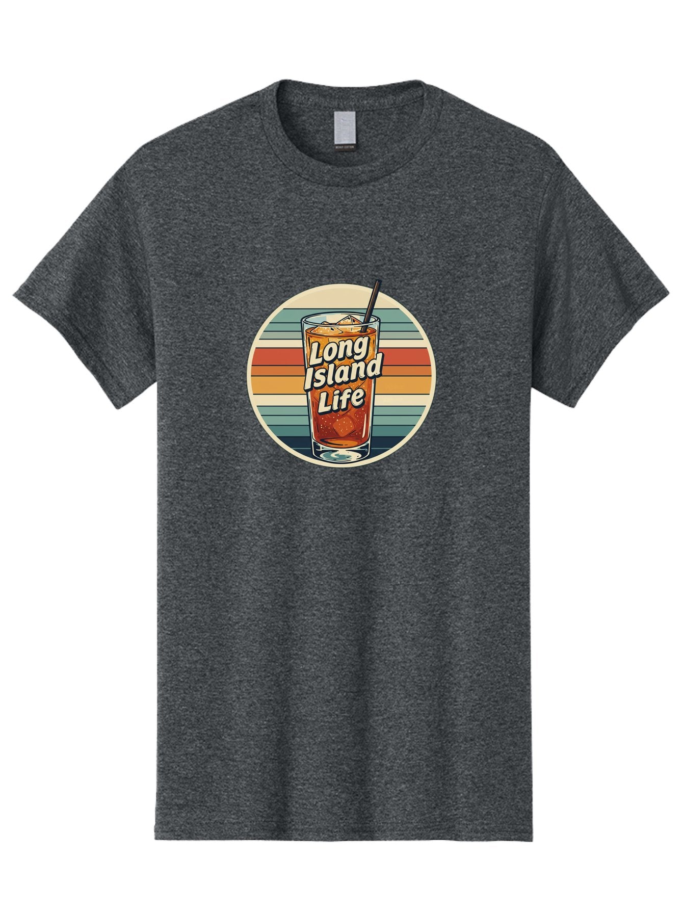 Long-Island-Life Men'S Graphic Tee, 100% Cotton, Comfortable Casual Summer Wear, Machine Washable, Iced Tea, Retro Design, Striped Pattern, Refreshing Drink, Summer Vibes, Long Island Life, Cocktail Culture, Nostalgic Feel, Vibrant Colors Bad280 9