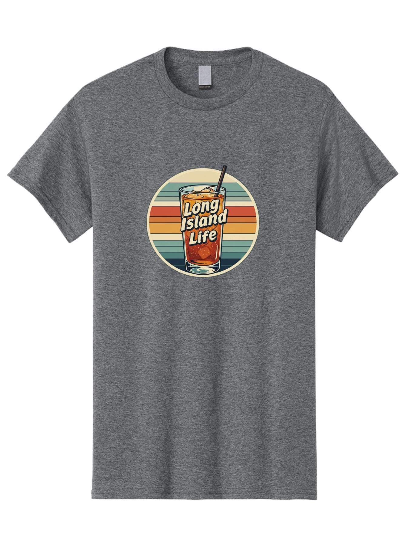 Long-Island-Life Men'S Graphic Tee, 100% Cotton, Comfortable Casual Summer Wear, Machine Washable, Iced Tea, Retro Design, Striped Pattern, Refreshing Drink, Summer Vibes, Long Island Life, Cocktail Culture, Nostalgic Feel, Vibrant Colors Bad280 13