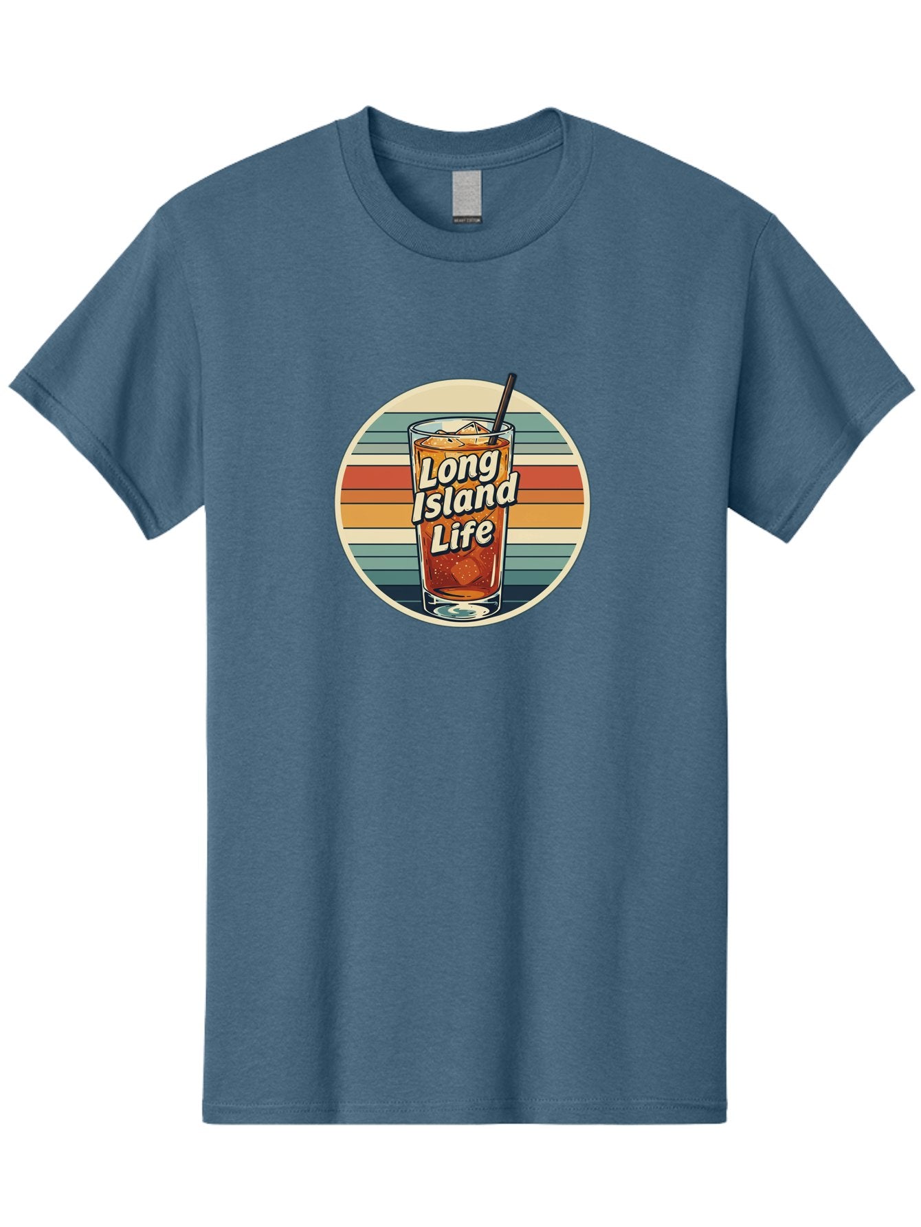 Long-Island-Life Men'S Graphic Tee, 100% Cotton, Comfortable Casual Summer Wear, Machine Washable, Iced Tea, Retro Design, Striped Pattern, Refreshing Drink, Summer Vibes, Long Island Life, Cocktail Culture, Nostalgic Feel, Vibrant Colors Bad280 10