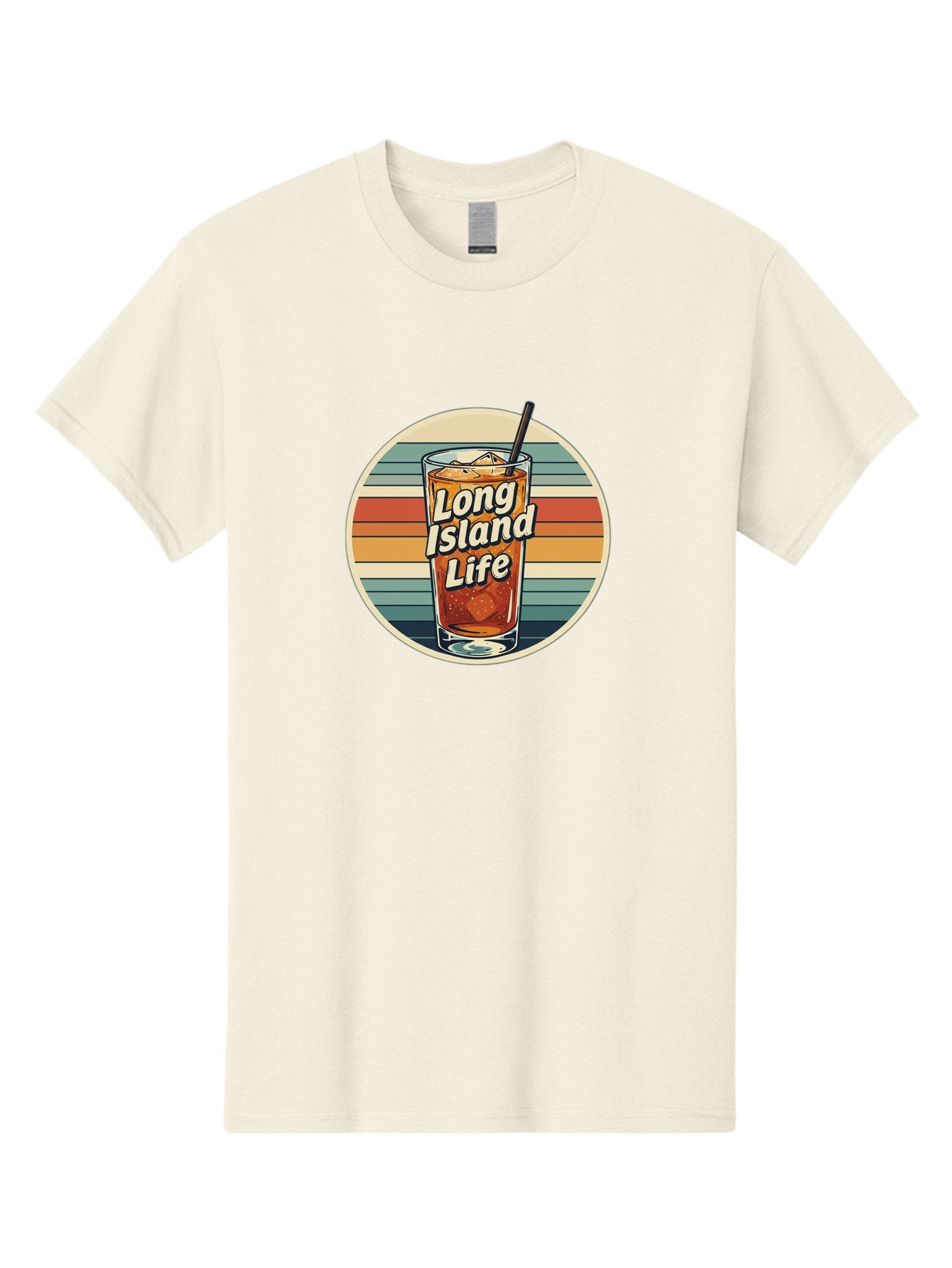 Long-Island-Life Men'S Graphic Tee, 100% Cotton, Comfortable Casual Summer Wear, Machine Washable, Iced Tea, Retro Design, Striped Pattern, Refreshing Drink, Summer Vibes, Long Island Life, Cocktail Culture, Nostalgic Feel, Vibrant Colors Bad280 7