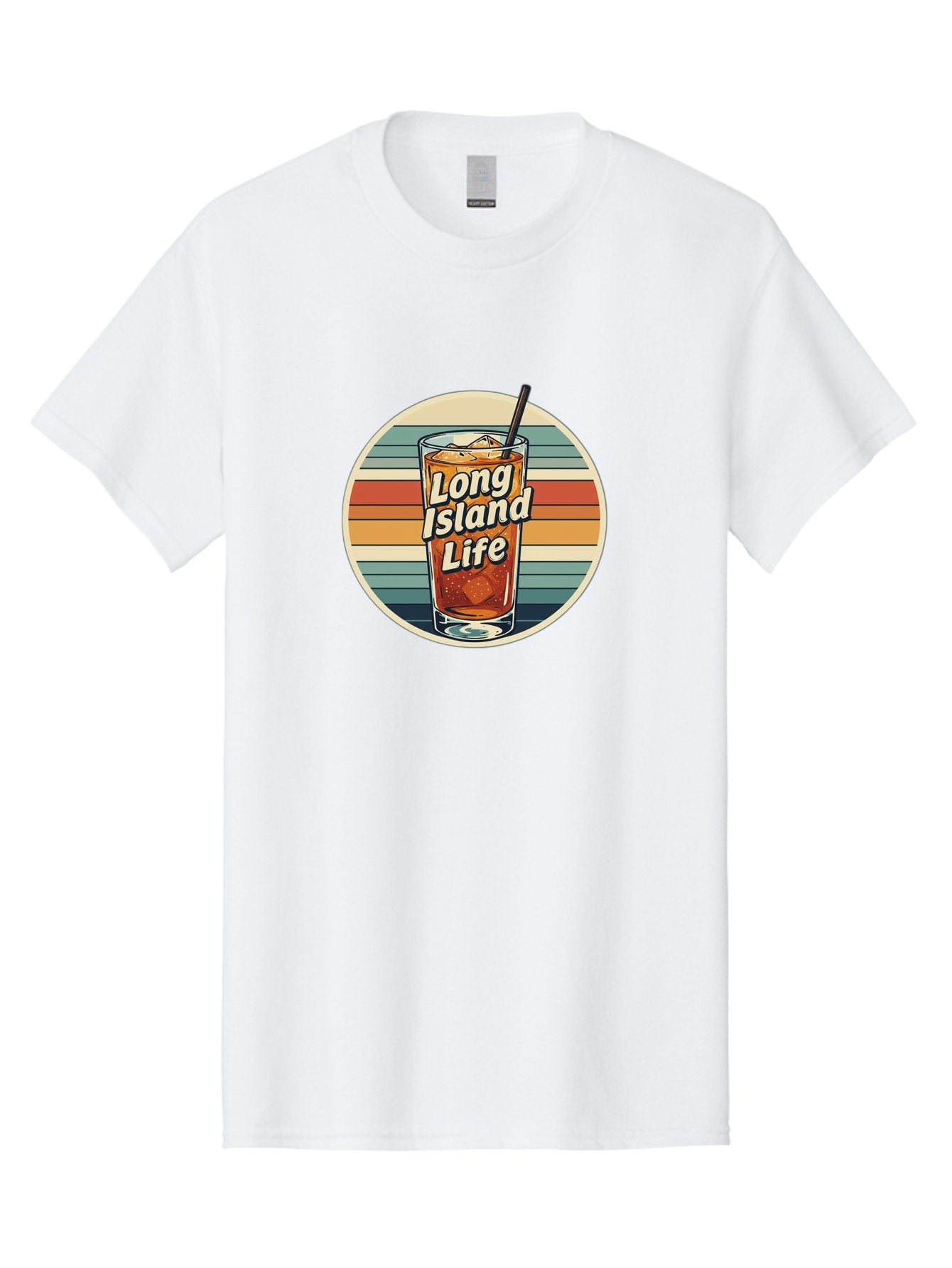 Long-Island-Life Men'S Graphic Tee, 100% Cotton, Comfortable Casual Summer Wear, Machine Washable, Iced Tea, Retro Design, Striped Pattern, Refreshing Drink, Summer Vibes, Long Island Life, Cocktail Culture, Nostalgic Feel, Vibrant Colors Bad280