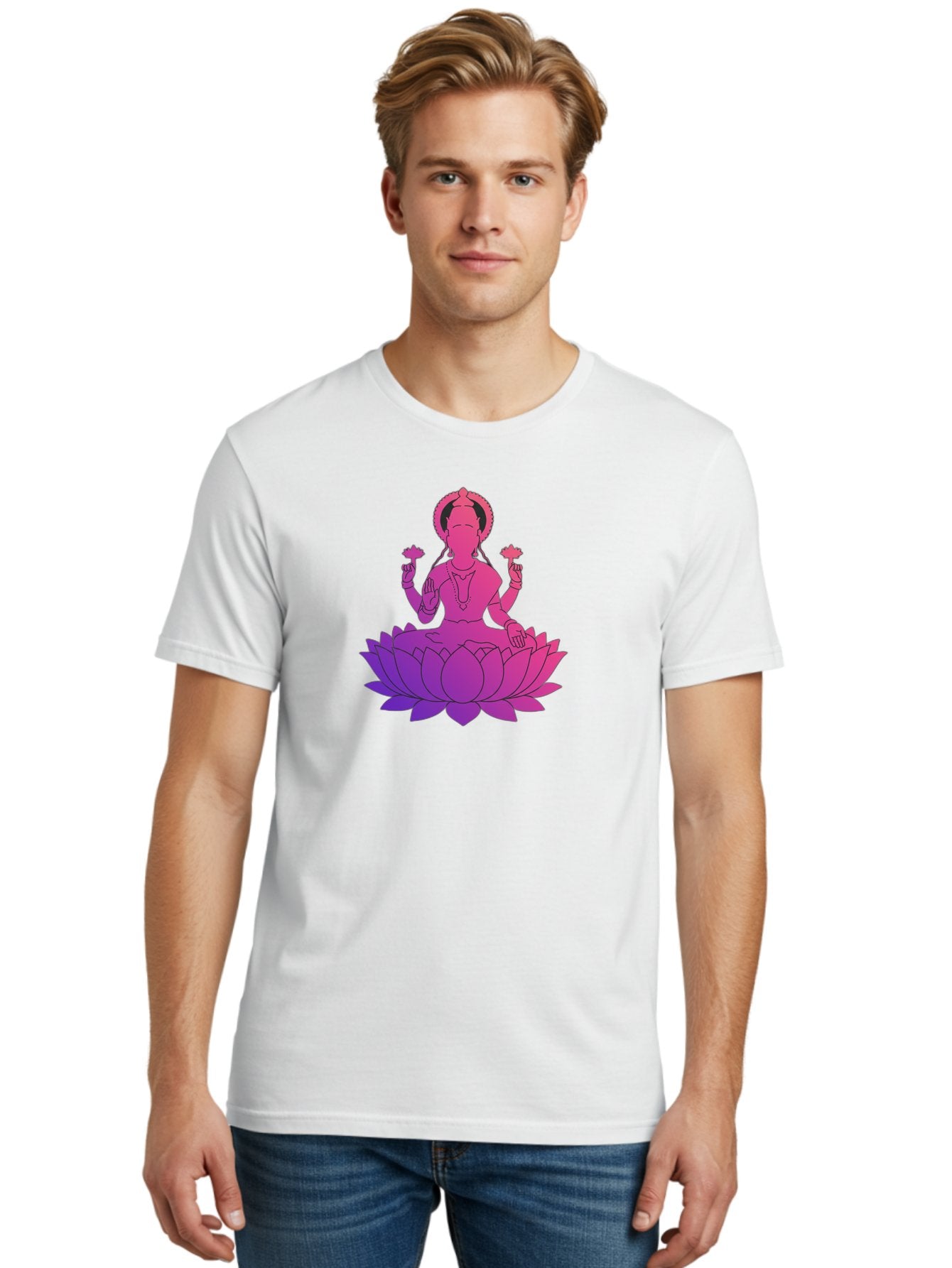 Lotus-Goddess Men'S Graphic Tee, 100% Cotton, Comfortable Casual Summer Wear, Machine Washable, Lotus Flower, Goddess, Meditation, Spirituality, Peace, Serenity, Yoga, Zen, Mindfulness, Sacred Geometry, Lotus Position, Spiritual Awakening Bad282 30