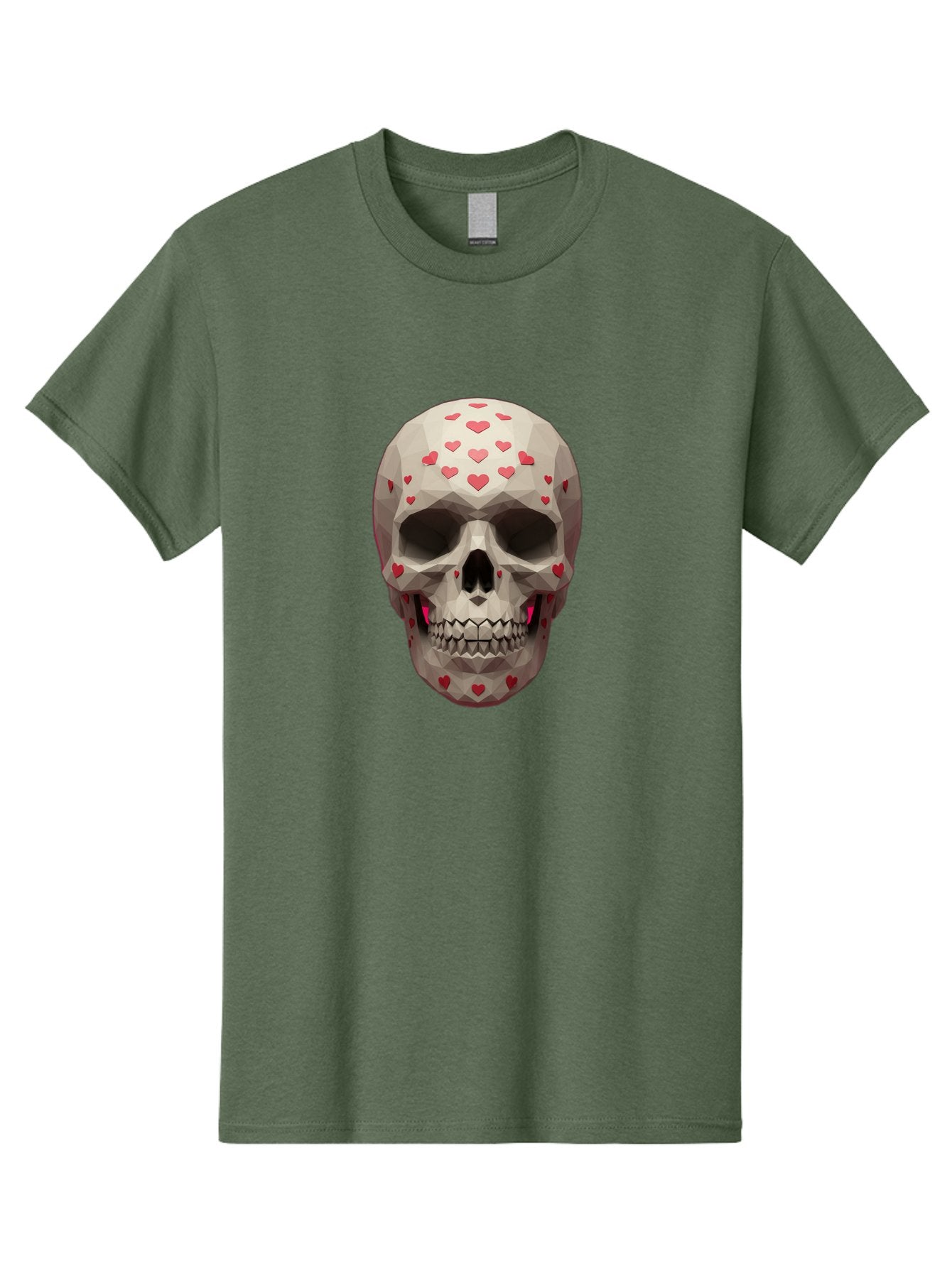 Low-Poly-Skull-With-Hearts Men'S Graphic Tee, 100% Cotton, Comfortable Casual Summer Wear, Machine Washable, Low Poly Skull, 3D Art, Heart Pattern, Red Hearts, Polygonal Design, Skull Art, Modern Art, Graphic Design, Digital Art Bad284 6