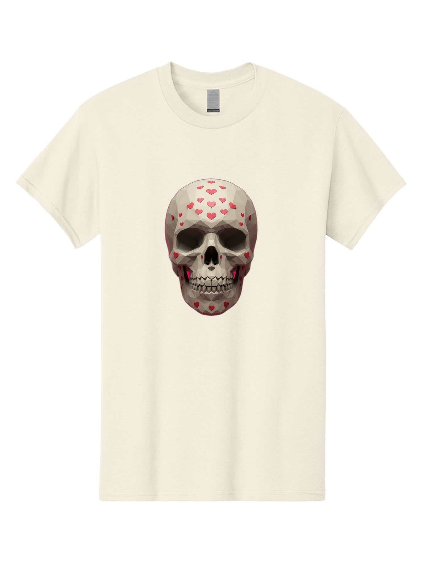 Low-Poly-Skull-With-Hearts Men'S Graphic Tee, 100% Cotton, Comfortable Casual Summer Wear, Machine Washable, Low Poly Skull, 3D Art, Heart Pattern, Red Hearts, Polygonal Design, Skull Art, Modern Art, Graphic Design, Digital Art Bad284 14
