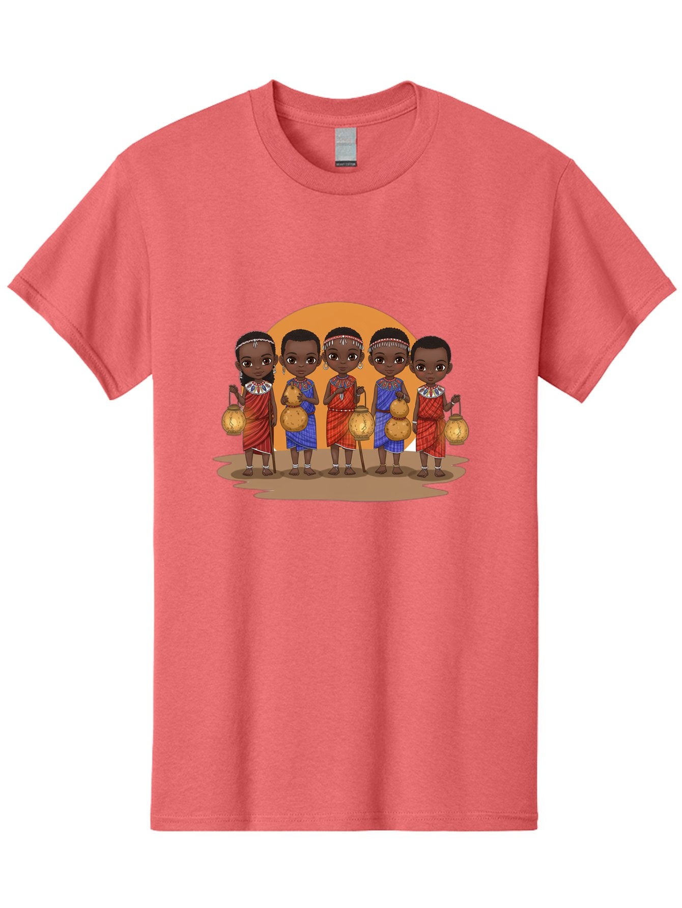 Maasai-Girls Men'S Graphic Tee, 100% Cotton, Comfortable Casual Summer Wear, Machine Washable, Maasai Girls In Traditional Attire, Colorful Clothing, Beaded Jewelry, Carrying Water Jugs, African Culture, Maasai Tribe, Traditional Dress, Bad286 9