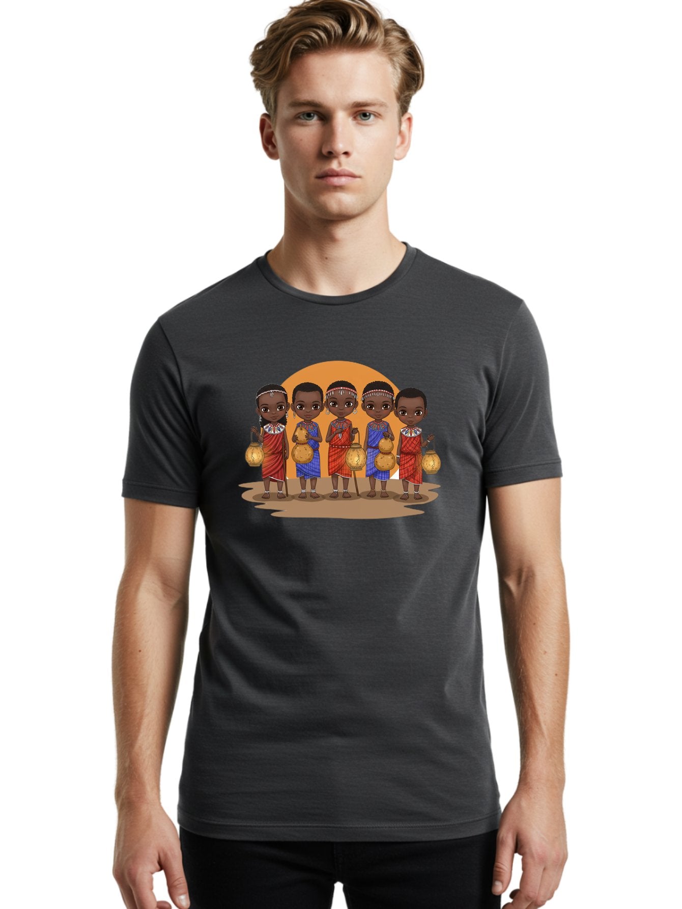 Maasai-Girls Men'S Graphic Tee, 100% Cotton, Comfortable Casual Summer Wear, Machine Washable, Maasai Girls In Traditional Attire, Colorful Clothing, Beaded Jewelry, Carrying Water Jugs, African Culture, Maasai Tribe, Traditional Dress, Bad286 27