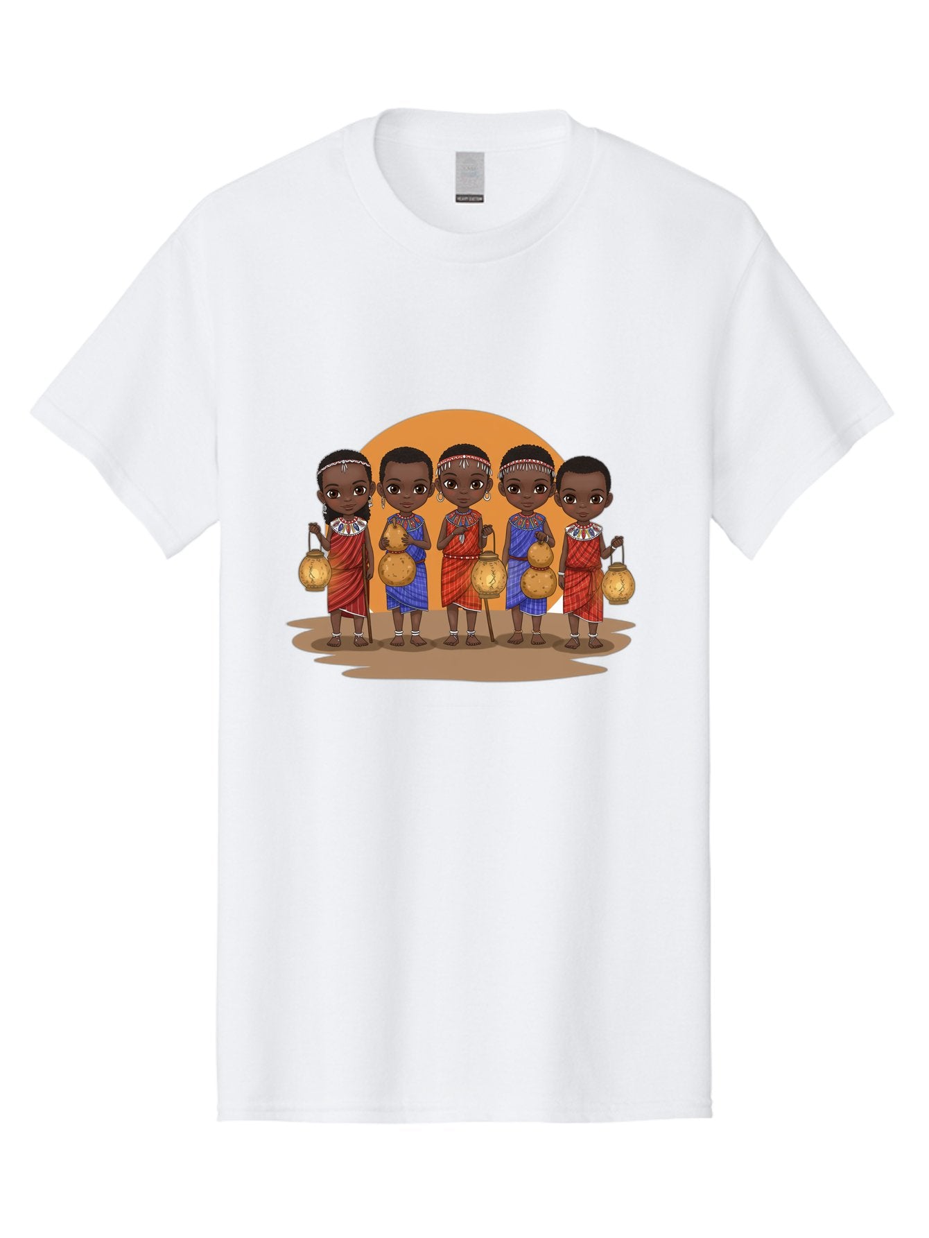 Maasai-Girls Men'S Graphic Tee, 100% Cotton, Comfortable Casual Summer Wear, Machine Washable, Maasai Girls In Traditional Attire, Colorful Clothing, Beaded Jewelry, Carrying Water Jugs, African Culture, Maasai Tribe, Traditional Dress, Bad286