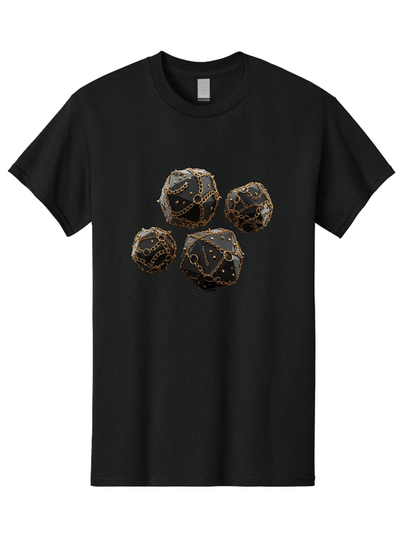 Mace Men'S Graphic Tee, 100% Cotton, Comfortable Casual Summer Wear, Machine Washable, Medieval Spiked Balls, Chain Wrapped, Black And Gold, Historical Warfare, Gothic Design, Heavy Metal, Dark Fantasy, Chainmail Bad287 7