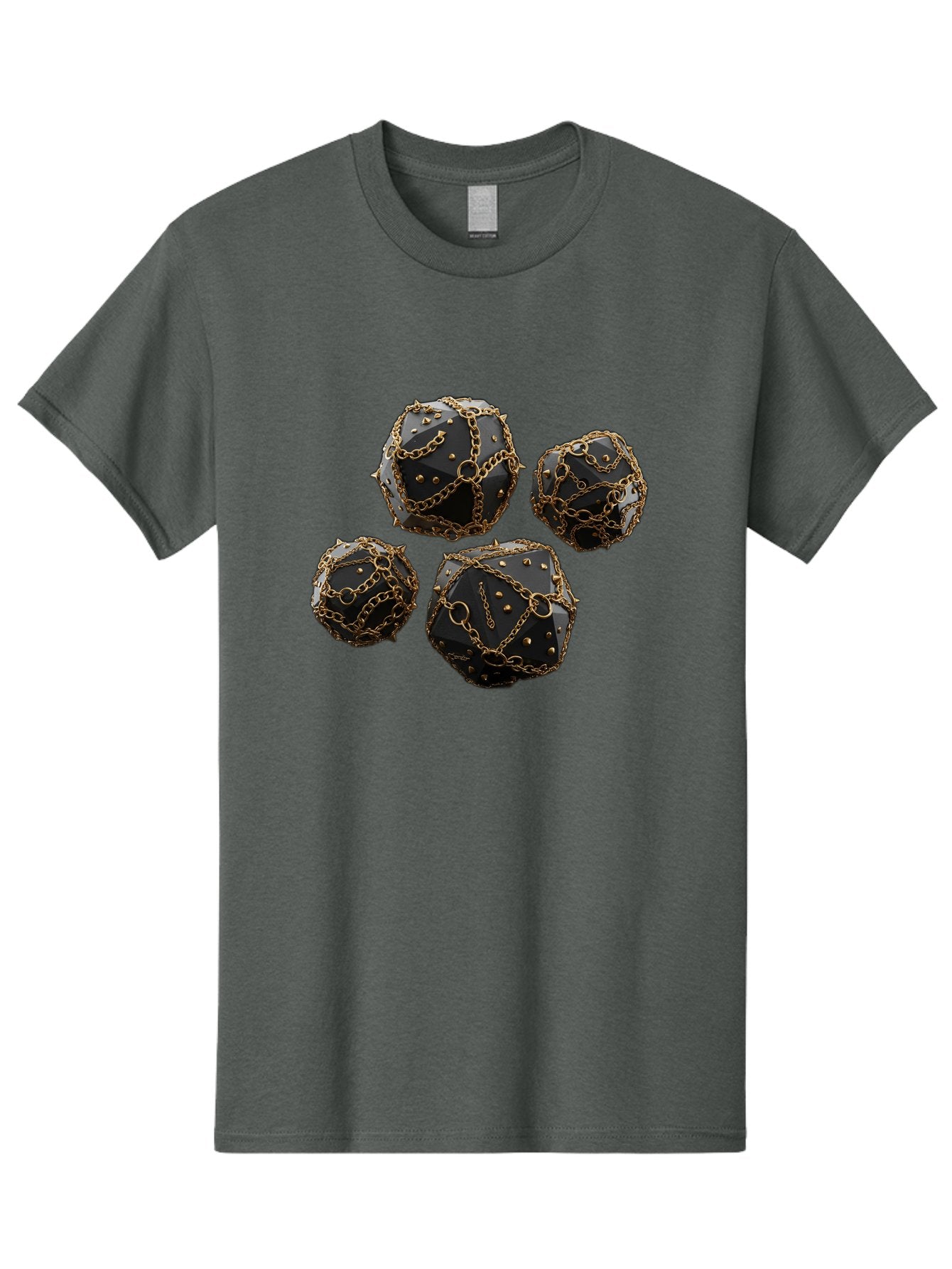 Mace Men'S Graphic Tee, 100% Cotton, Comfortable Casual Summer Wear, Machine Washable, Medieval Spiked Balls, Chain Wrapped, Black And Gold, Historical Warfare, Gothic Design, Heavy Metal, Dark Fantasy, Chainmail Bad287