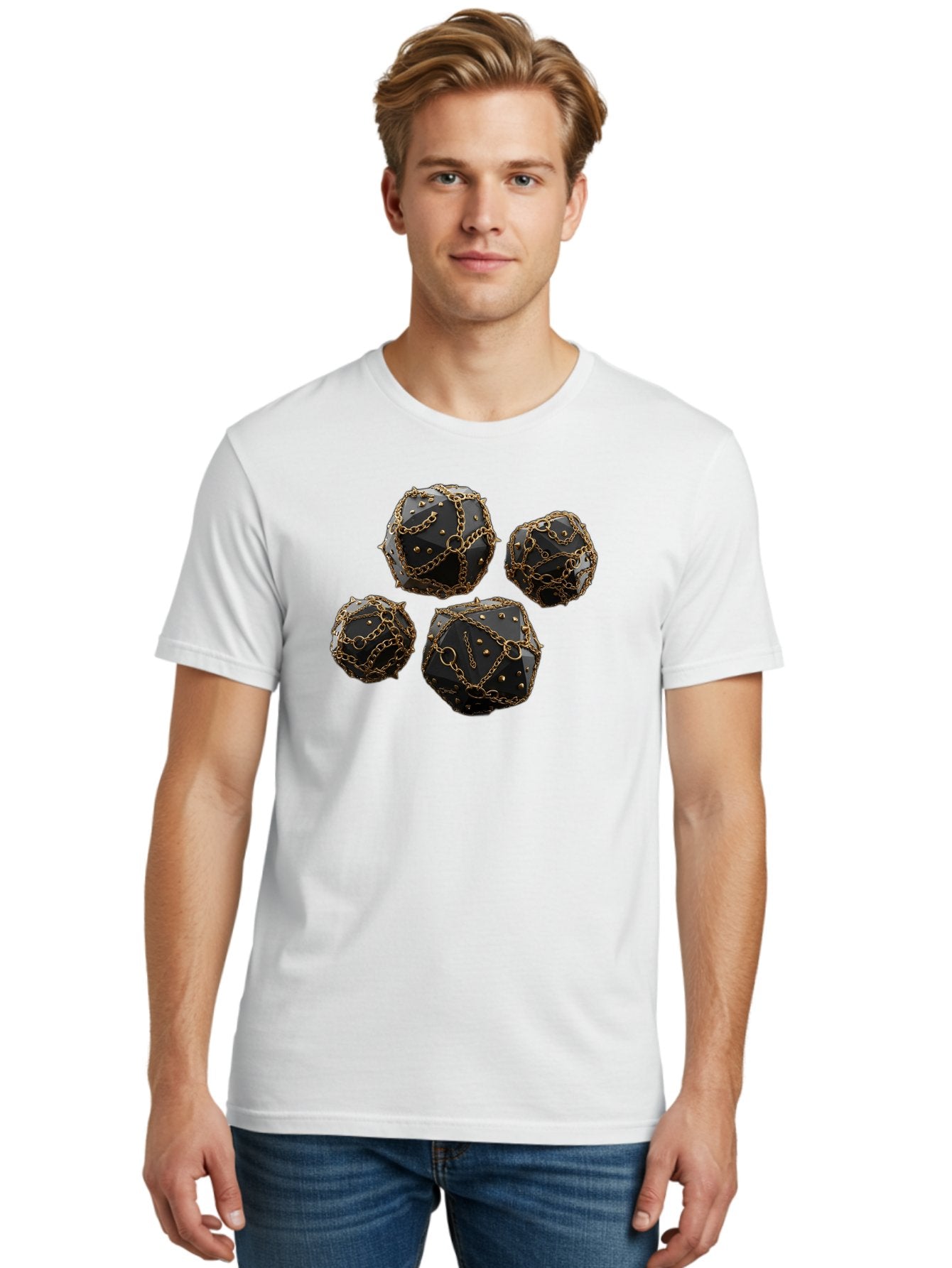 Mace Men'S Graphic Tee, 100% Cotton, Comfortable Casual Summer Wear, Machine Washable, Medieval Spiked Balls, Chain Wrapped, Black And Gold, Historical Warfare, Gothic Design, Heavy Metal, Dark Fantasy, Chainmail Bad287 25