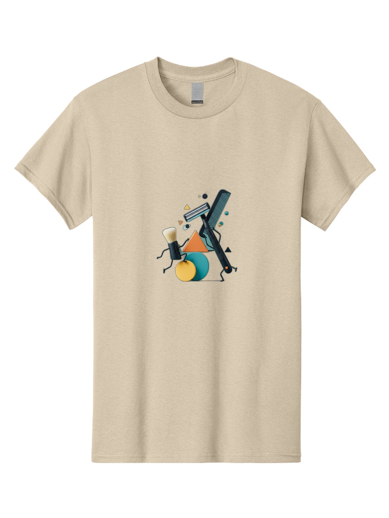 Makeup-Brush-And-Razor Men'S Graphic Tee, 100% Cotton, Comfortable Casual Summer Wear, Machine Washable, Makeup Brush, Comb, Cartoon Characters, Geometric Shapes, Abstract Art, Creative Design, Playful Illustration, Beauty Tools Bad291 5