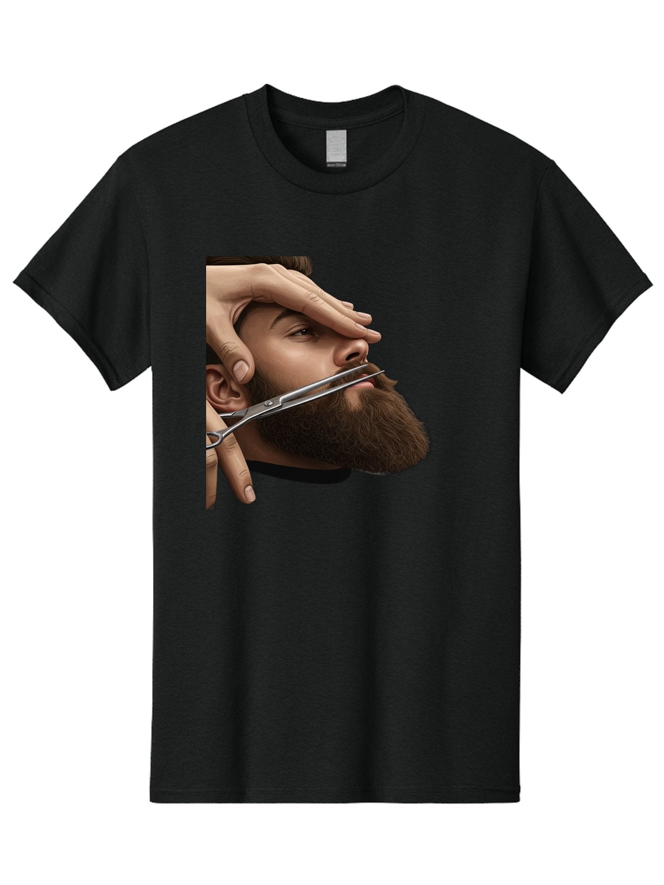 Man-Getting-Beard-Trimmed Men'S Graphic Tee, 100% Cotton, Comfortable Casual Summer Wear, Machine Washable, Beard Grooming, Beard Trimming, Barber Services, Men'S Grooming, Beard Care, Scissors Cutting Beard, Precise Cut, Stylish Beard Bad292 14
