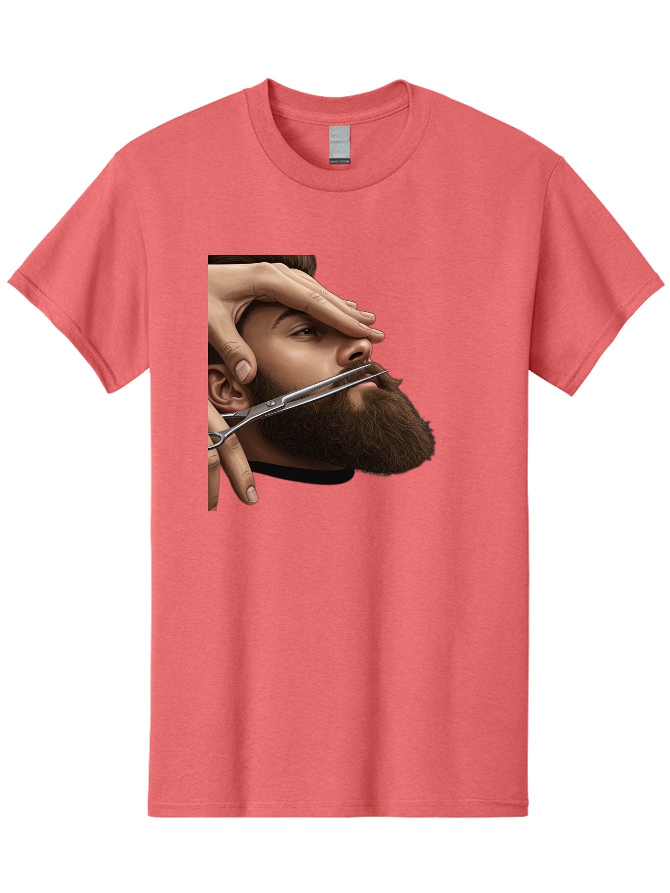 Man-Getting-Beard-Trimmed Men'S Graphic Tee, 100% Cotton, Comfortable Casual Summer Wear, Machine Washable, Beard Grooming, Beard Trimming, Barber Services, Men'S Grooming, Beard Care, Scissors Cutting Beard, Precise Cut, Stylish Beard Bad292 9