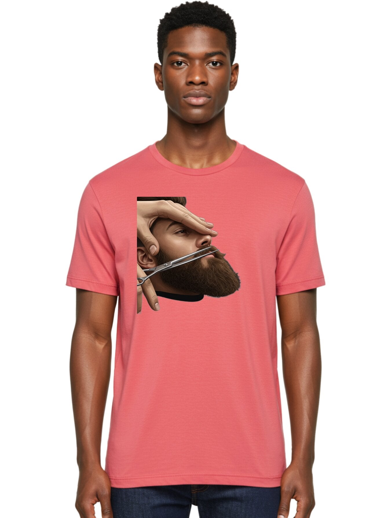 Man-Getting-Beard-Trimmed Men'S Graphic Tee, 100% Cotton, Comfortable Casual Summer Wear, Machine Washable, Beard Grooming, Beard Trimming, Barber Services, Men'S Grooming, Beard Care, Scissors Cutting Beard, Precise Cut, Stylish Beard Bad292 26